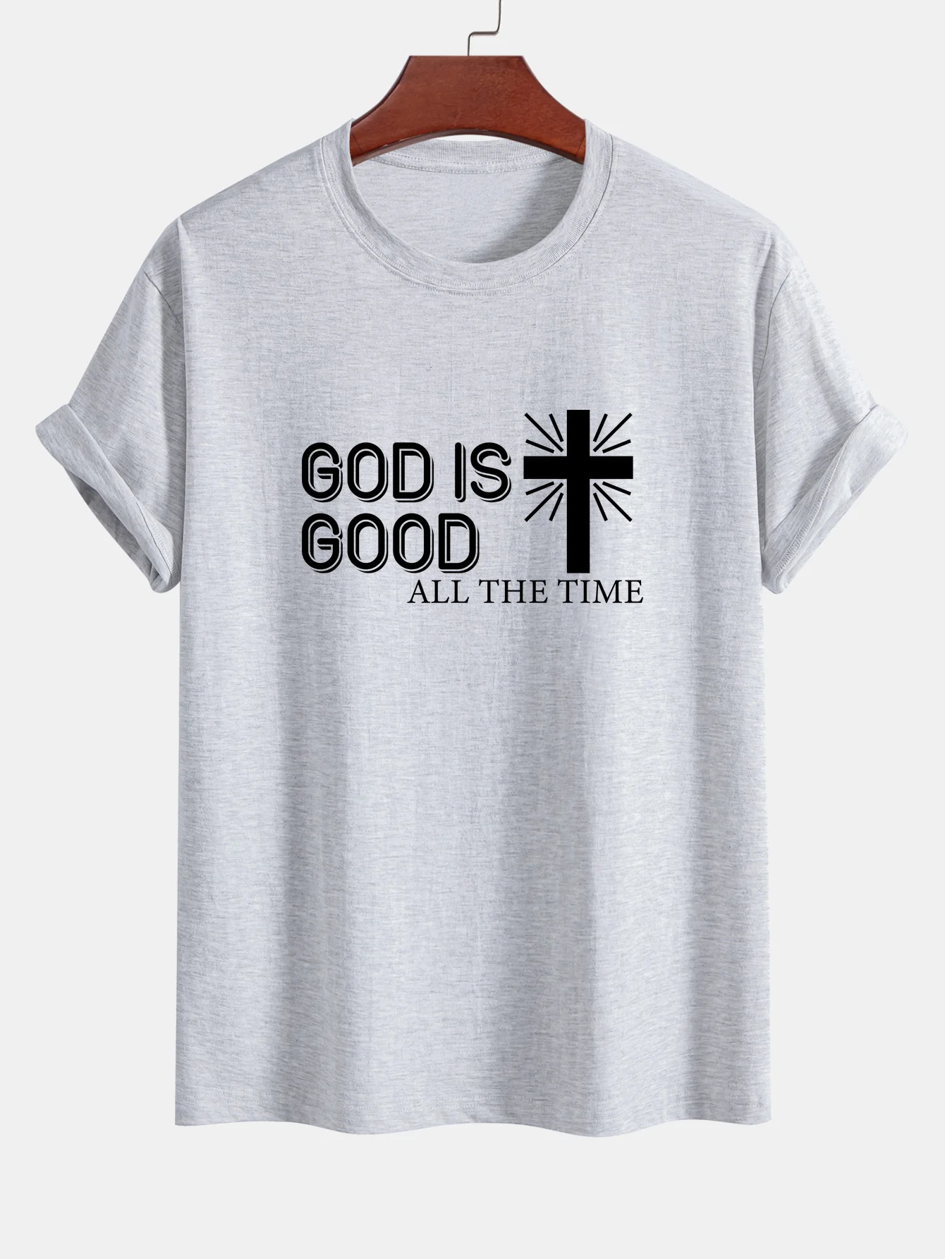 Reguläre Passform Gott ist gut Kreuzdruck Baumwoll-T-Shirt - Image 12