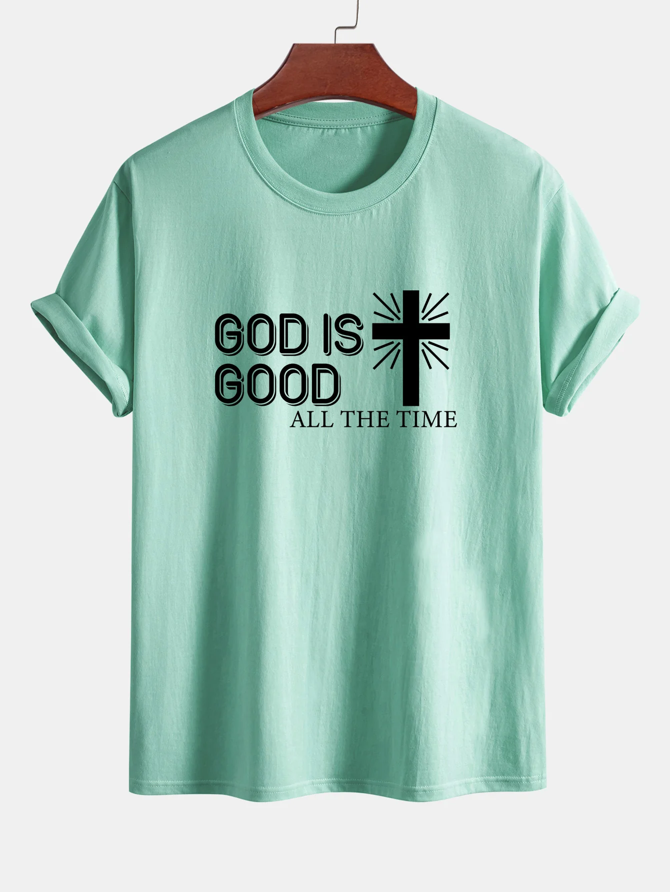 Reguläre Passform Gott ist gut Kreuzdruck Baumwoll-T-Shirt - Image 13