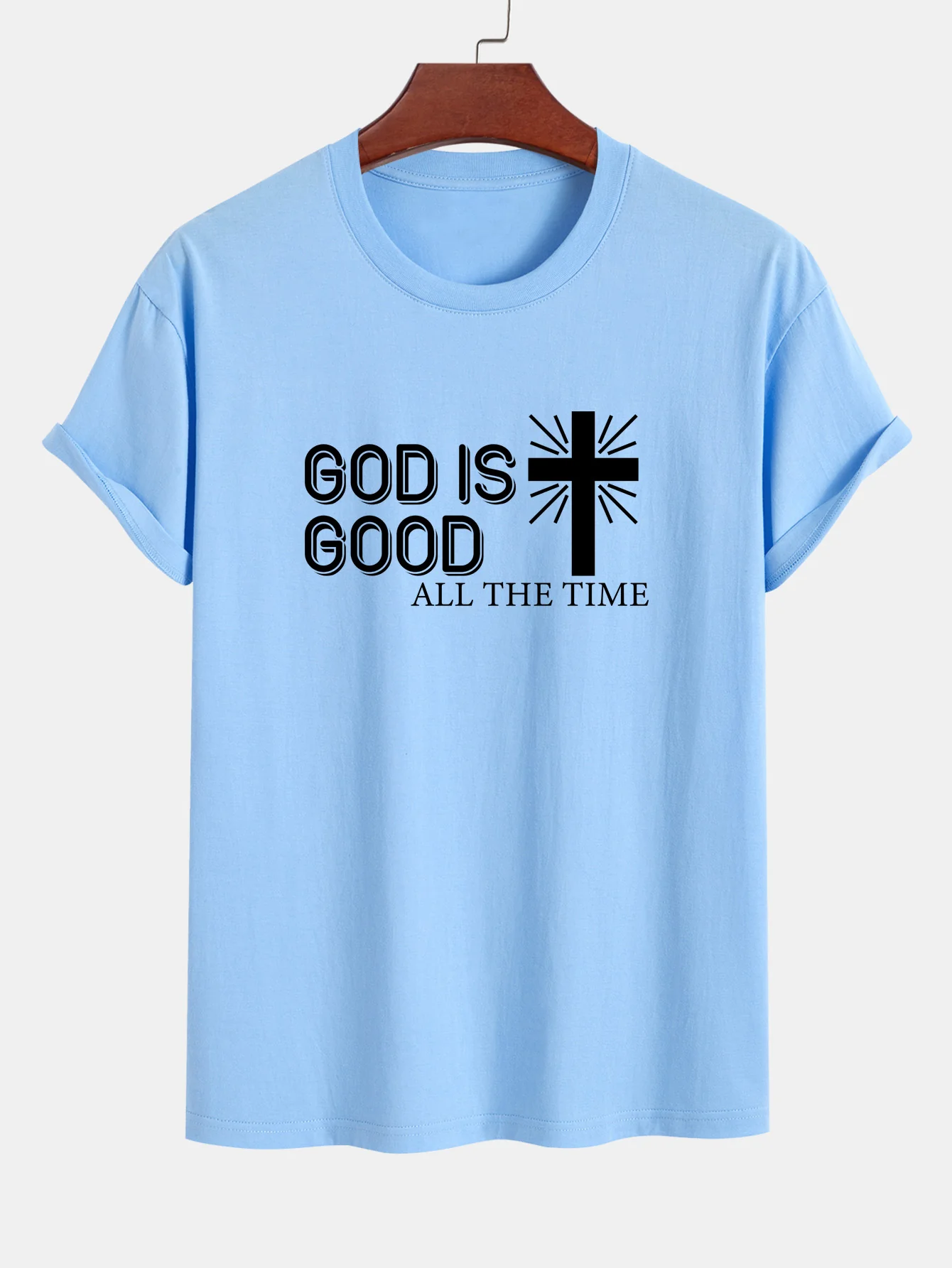 Reguläre Passform Gott ist gut Kreuzdruck Baumwoll-T-Shirt - Image 14