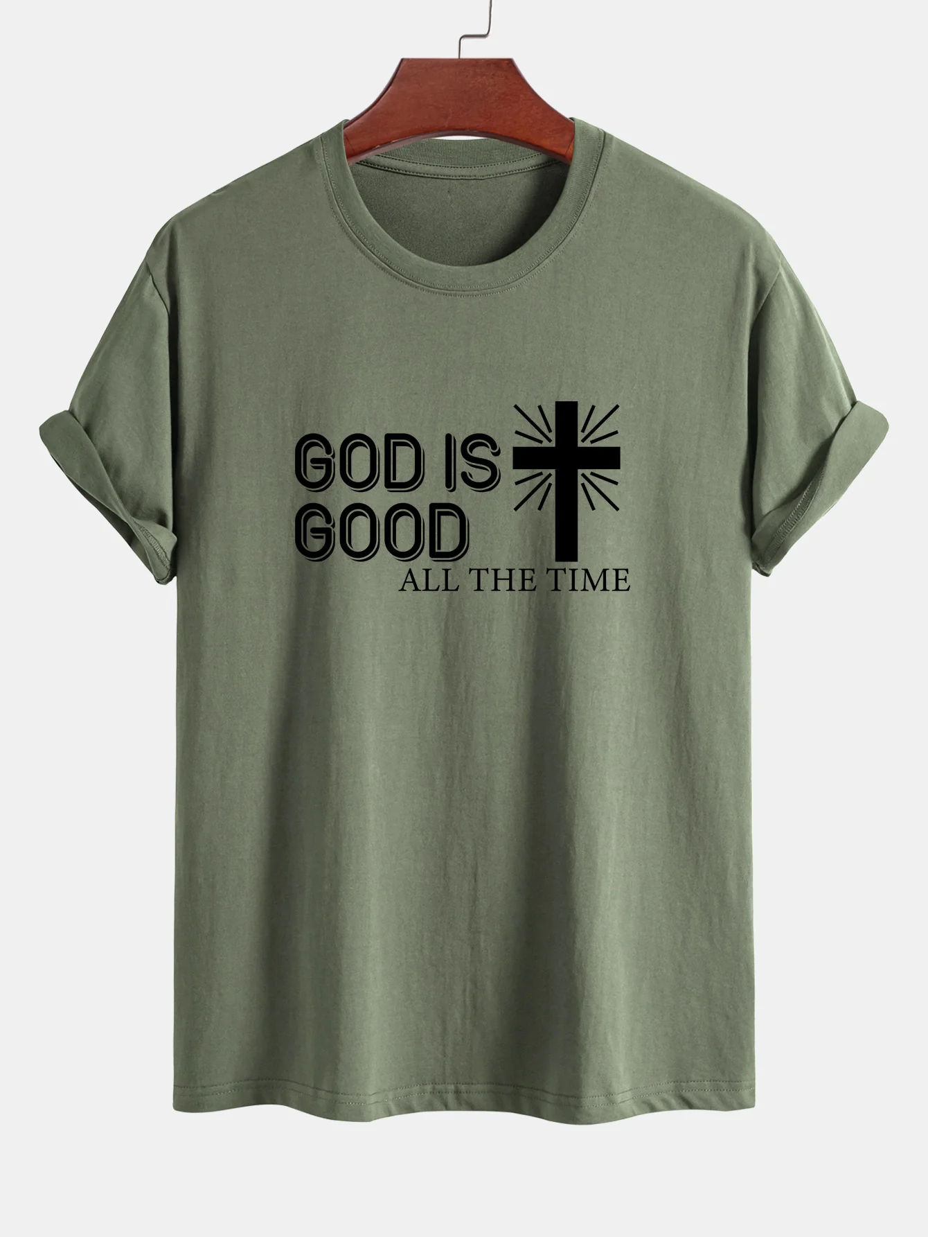 Reguläre Passform Gott ist gut Kreuzdruck Baumwoll-T-Shirt - Image 15