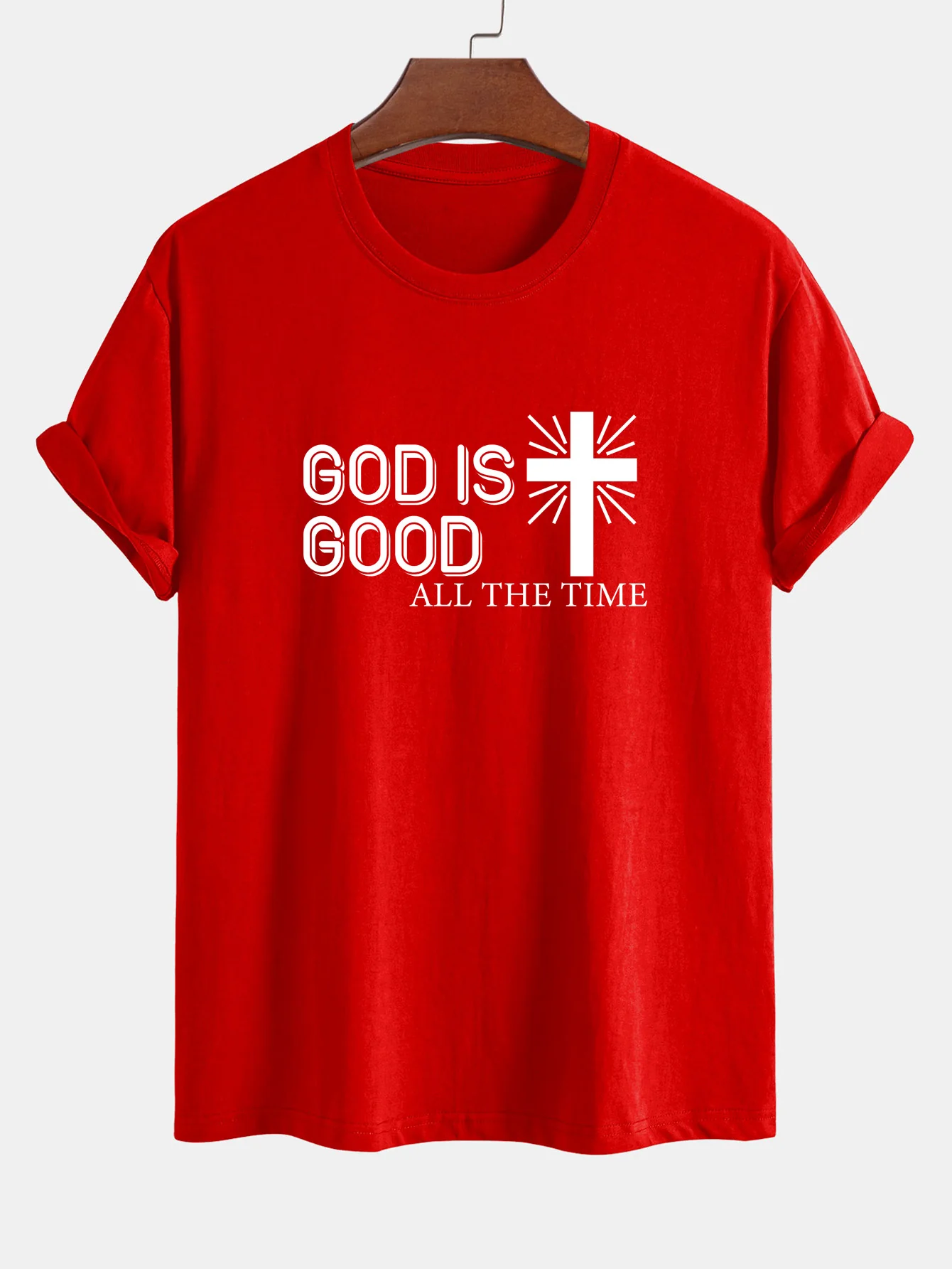 Reguläre Passform Gott ist gut Kreuzdruck Baumwoll-T-Shirt - Image 16