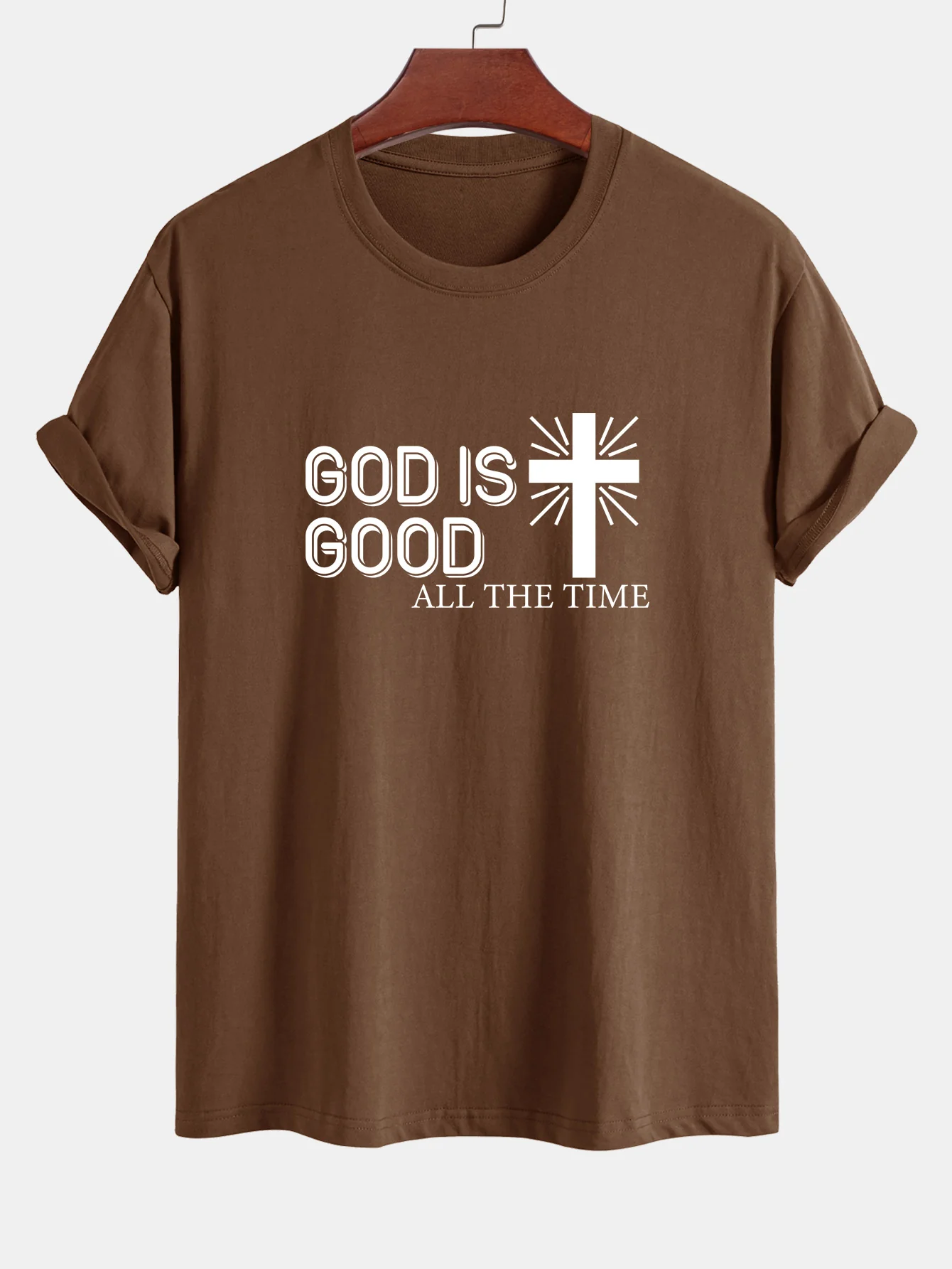 Reguläre Passform Gott ist gut Kreuzdruck Baumwoll-T-Shirt - Image 3
