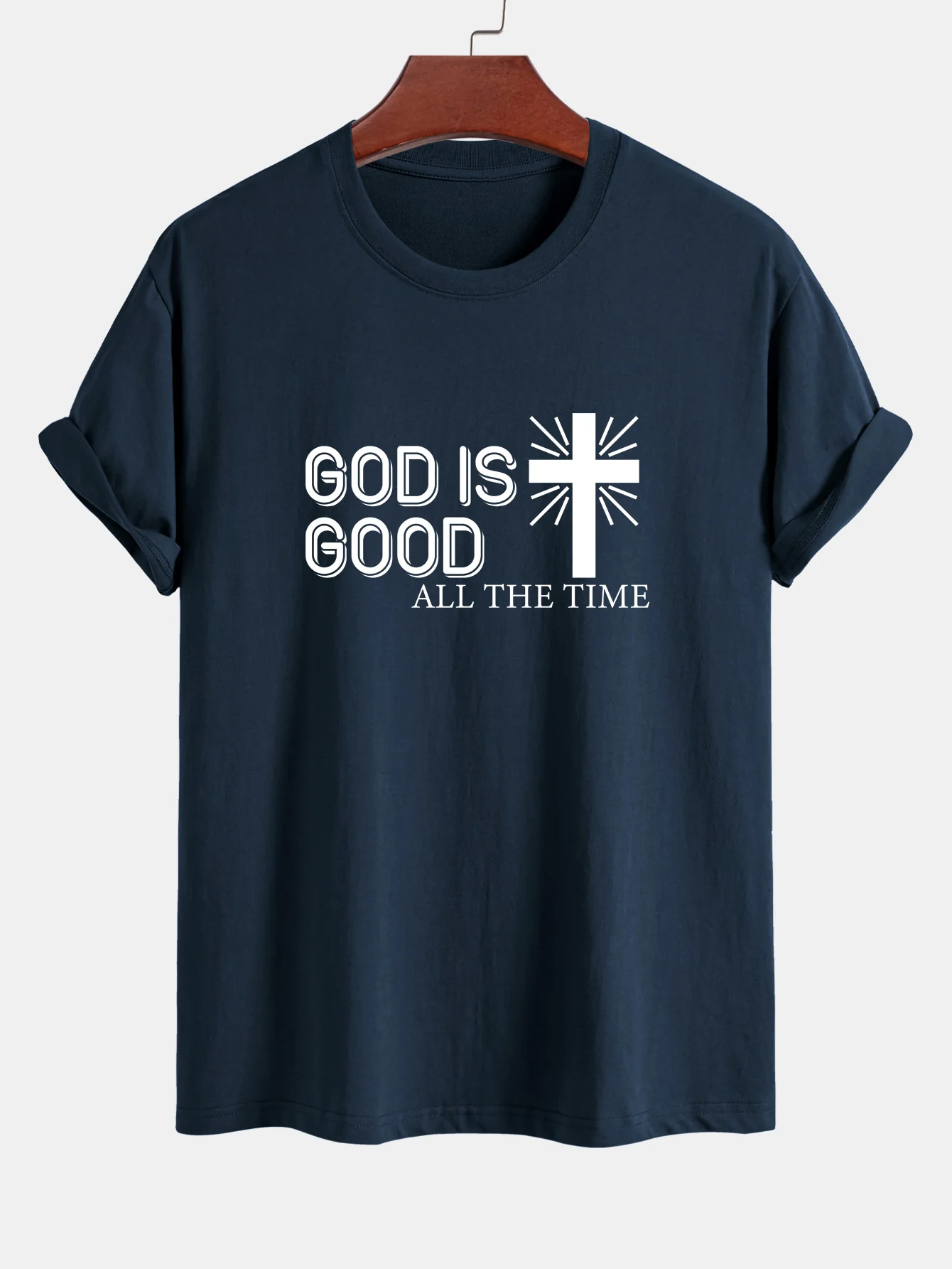 Reguläre Passform Gott ist gut Kreuzdruck Baumwoll-T-Shirt - Image 4
