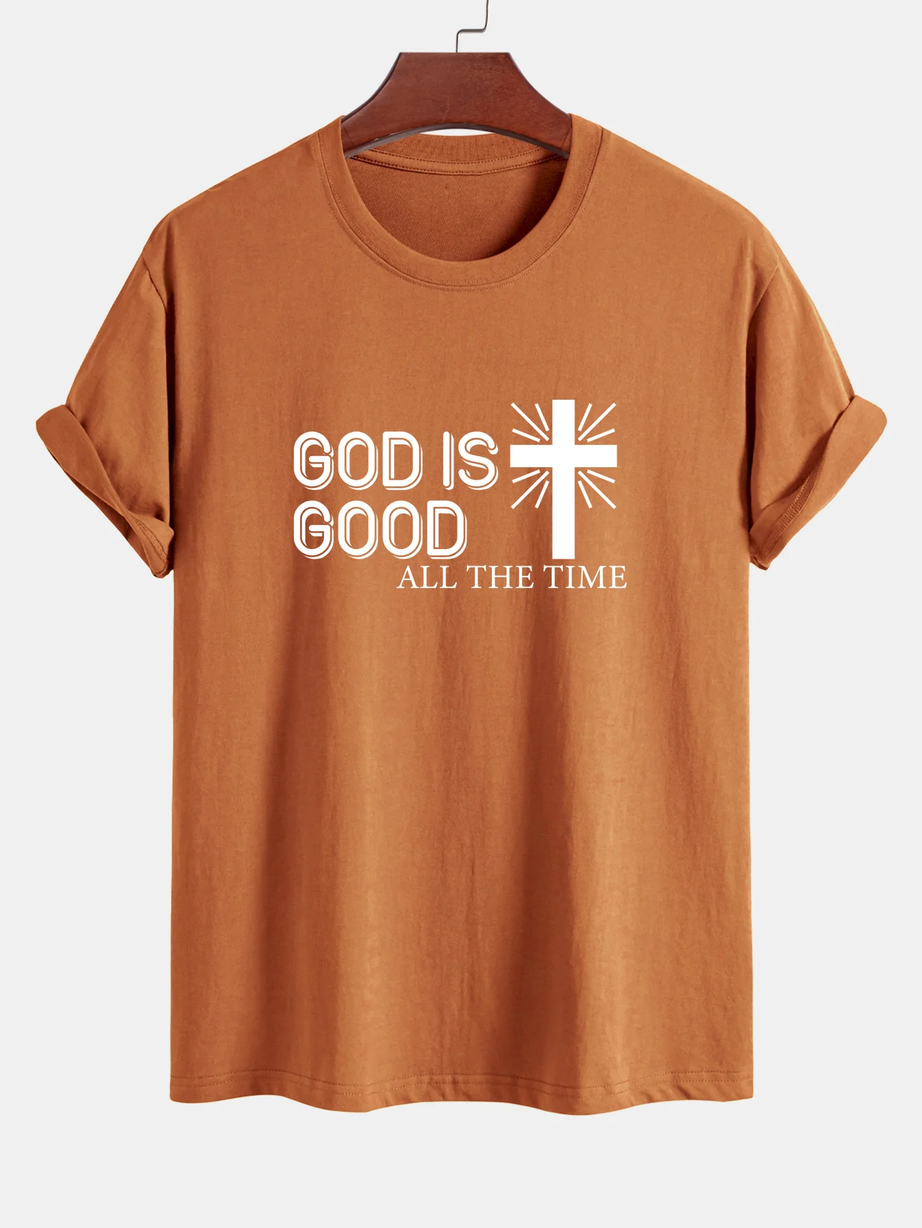 Reguläre Passform Gott ist gut Kreuzdruck Baumwoll-T-Shirt - Image 5