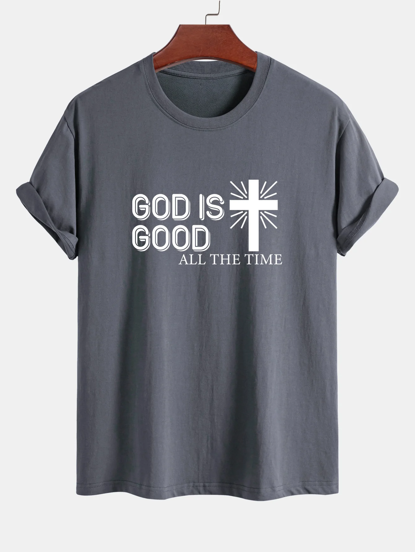 Reguläre Passform Gott ist gut Kreuzdruck Baumwoll-T-Shirt - Image 6