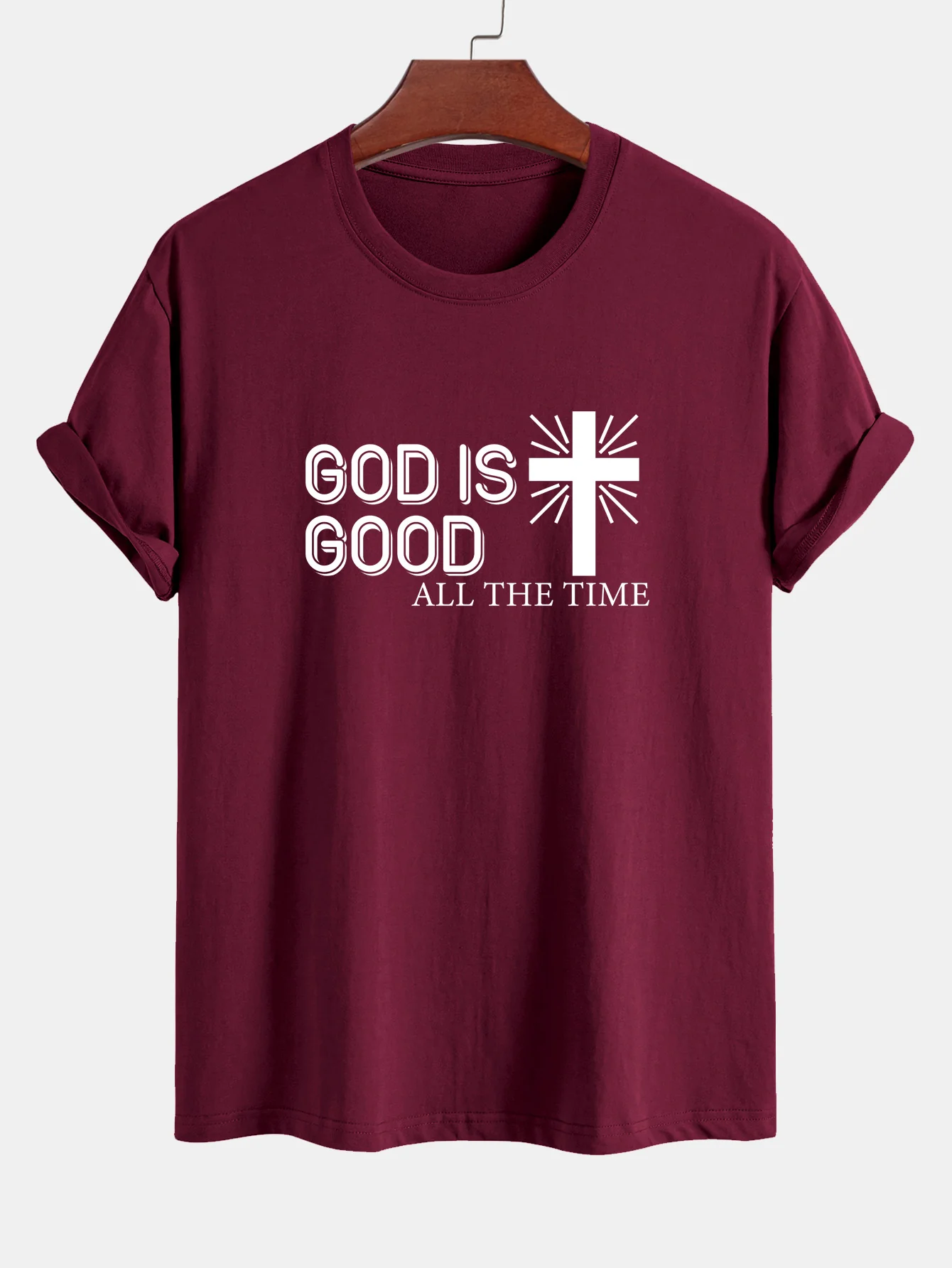 Reguläre Passform Gott ist gut Kreuzdruck Baumwoll-T-Shirt - Image 7