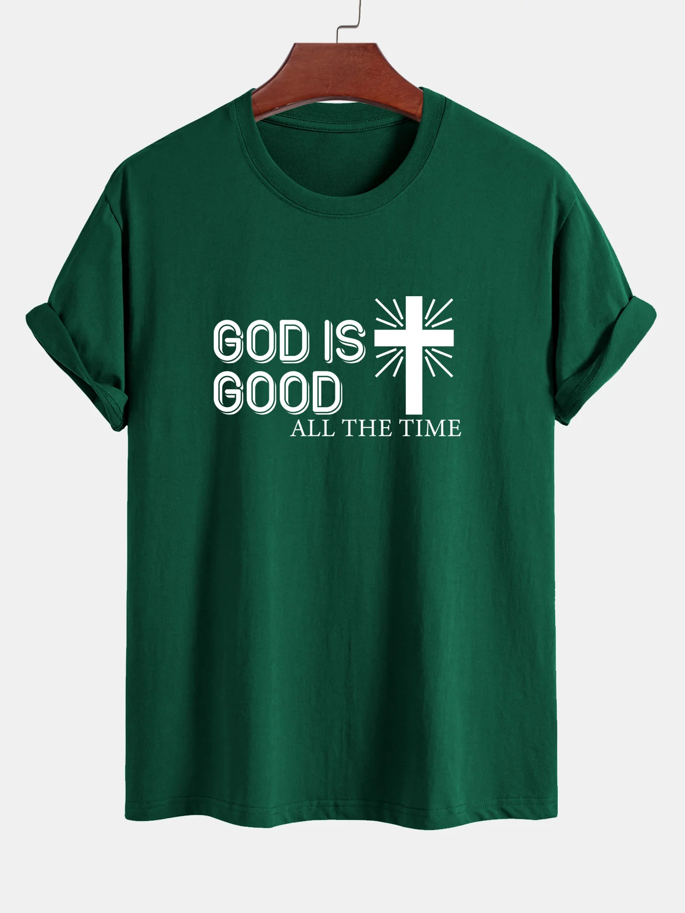 Reguläre Passform Gott ist gut Kreuzdruck Baumwoll-T-Shirt - Image 8