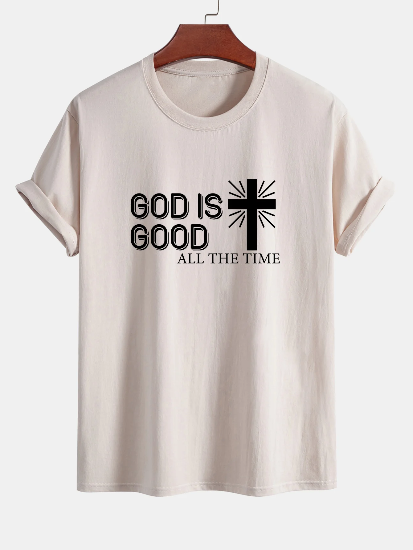 Reguläre Passform Gott ist gut Kreuzdruck Baumwoll-T-Shirt - Image 9