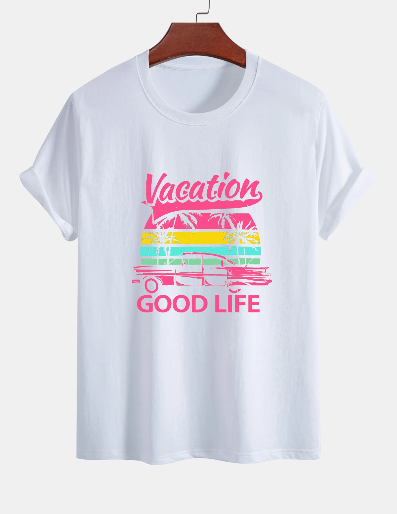 Regular Fit Good Life On Vacation Print Baumwoll-T-Shirt & Badehose mit kontrastierendem Bund - Image 3