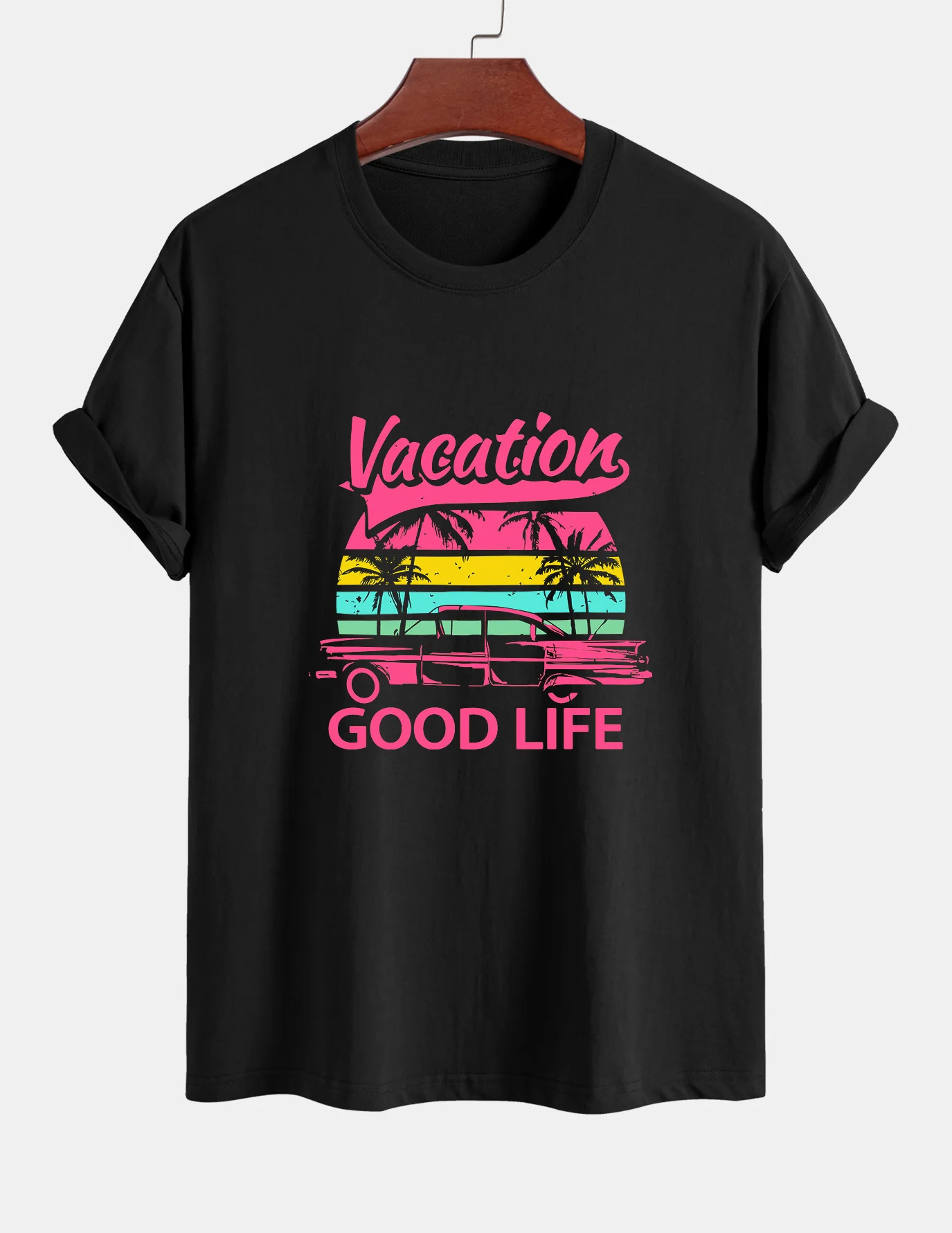 Regular Fit Good Life On Vacation Print Baumwoll-T-Shirt & Badehose mit kontrastierendem Bund - Image 4