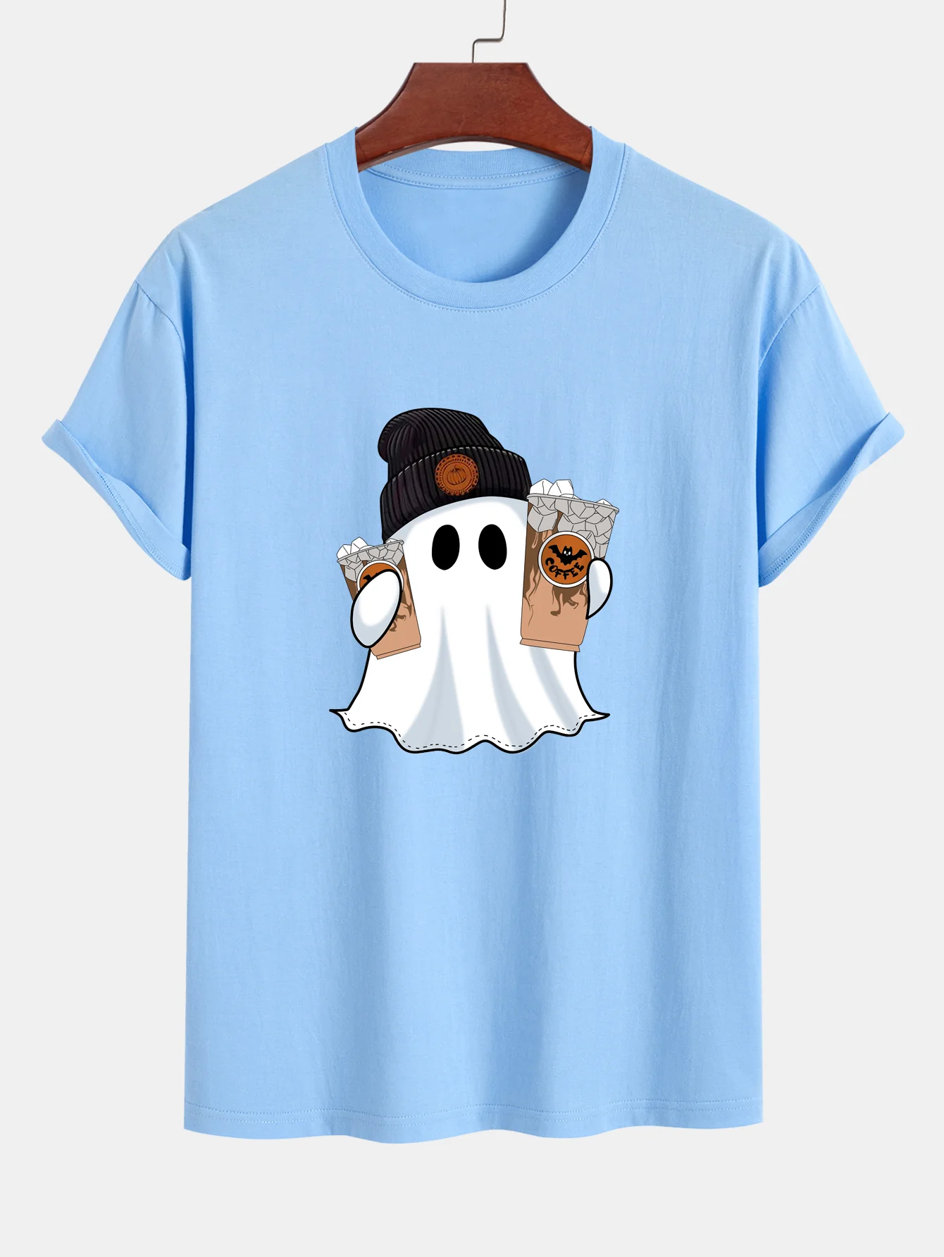 Regular Fit Halloween Geist Kaffee Druck Baumwoll-T-Shirt - Image 12