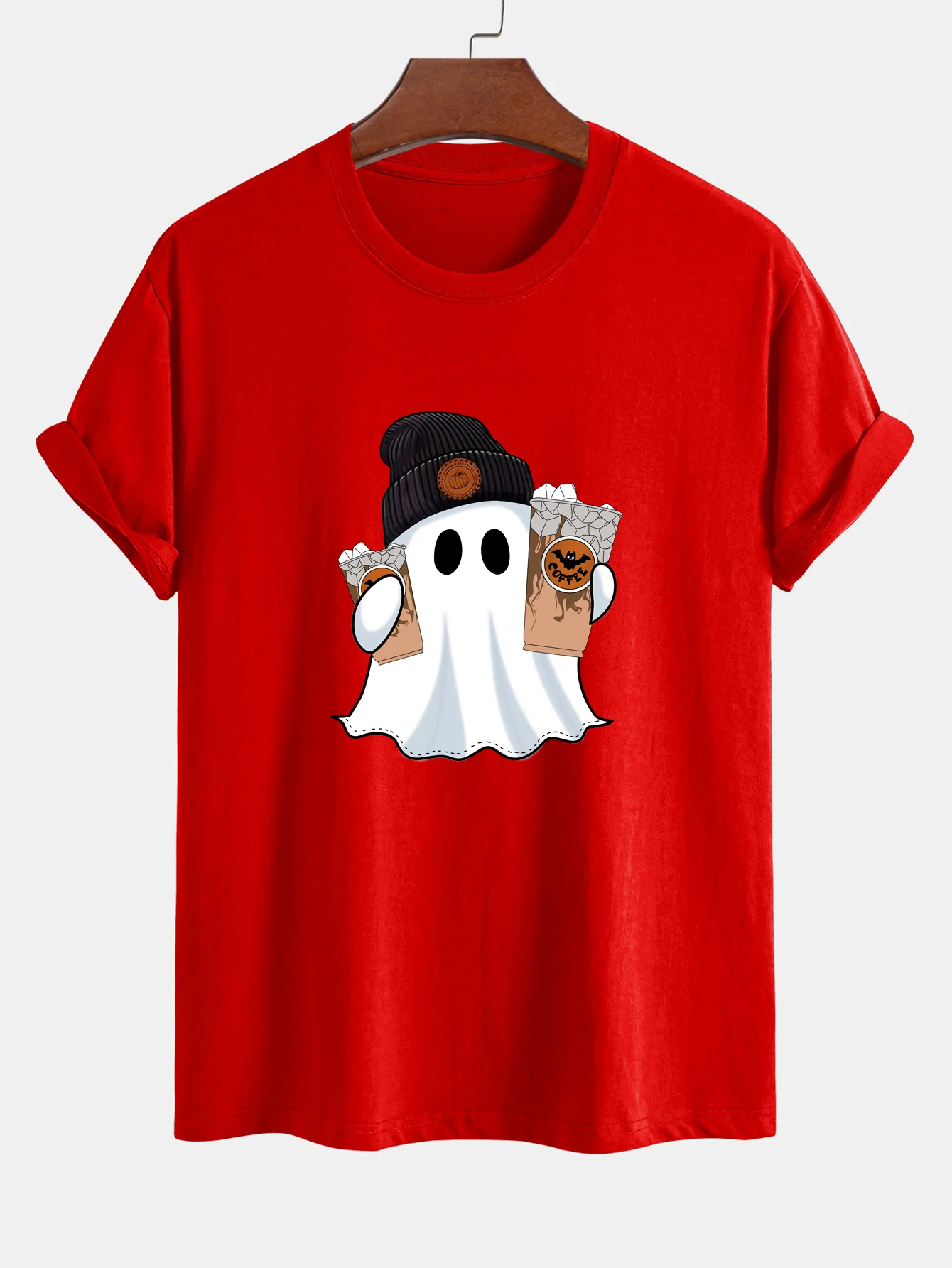 Regular Fit Halloween Geist Kaffee Druck Baumwoll-T-Shirt - Image 14