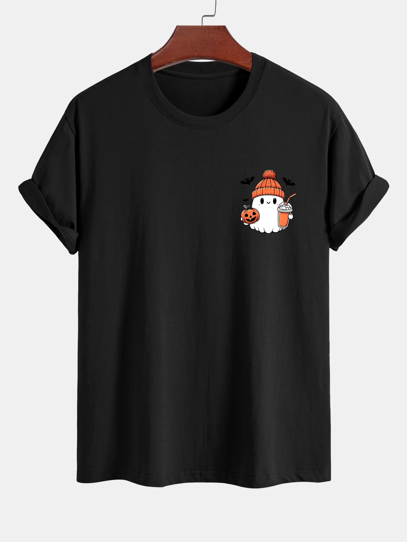Regular Fit Halloween Geist Kürbis Druck Baumwoll T-Shirt