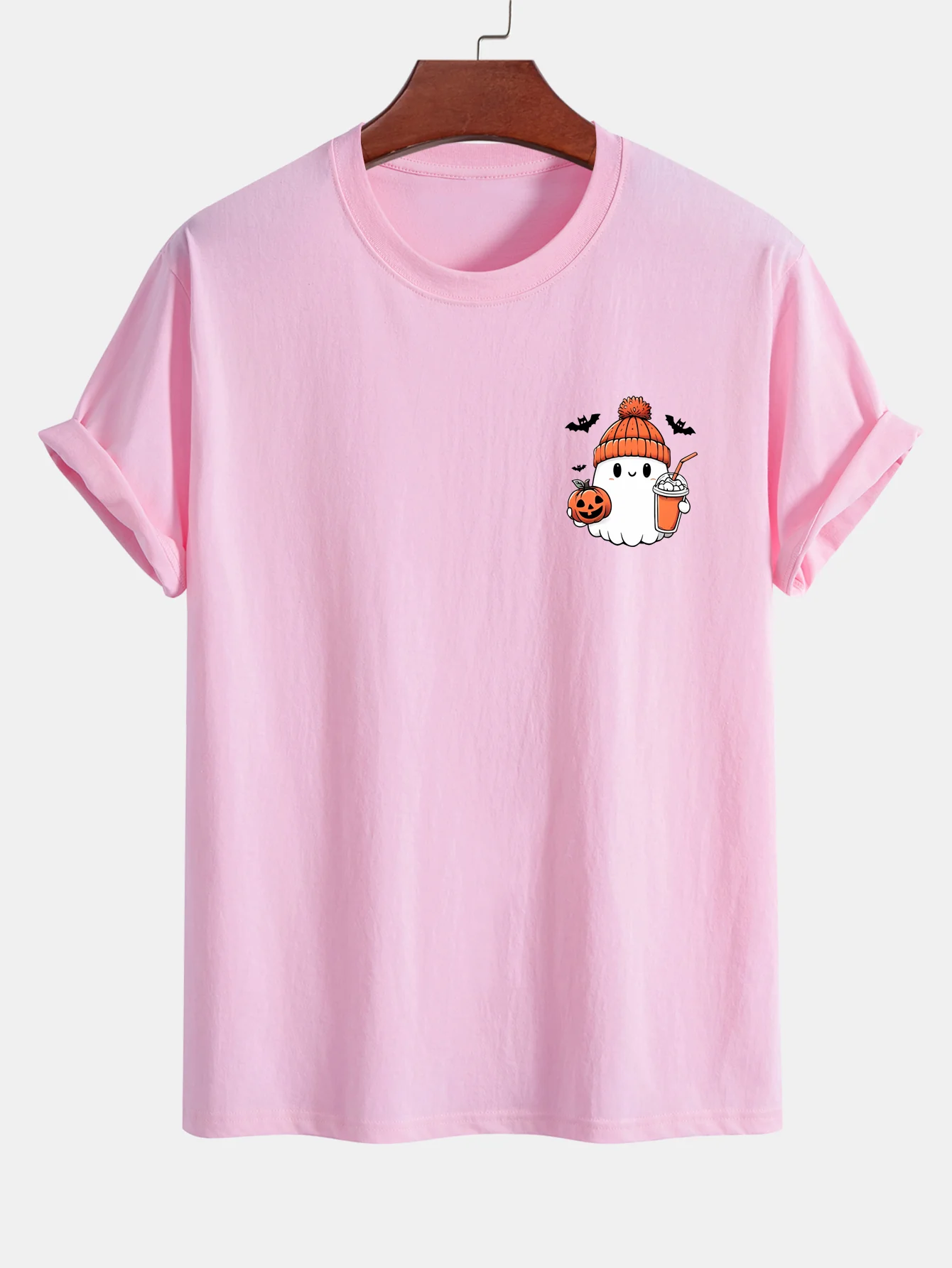 Regular Fit Halloween Geist Kürbis Druck Baumwoll T-Shirt - Image 10