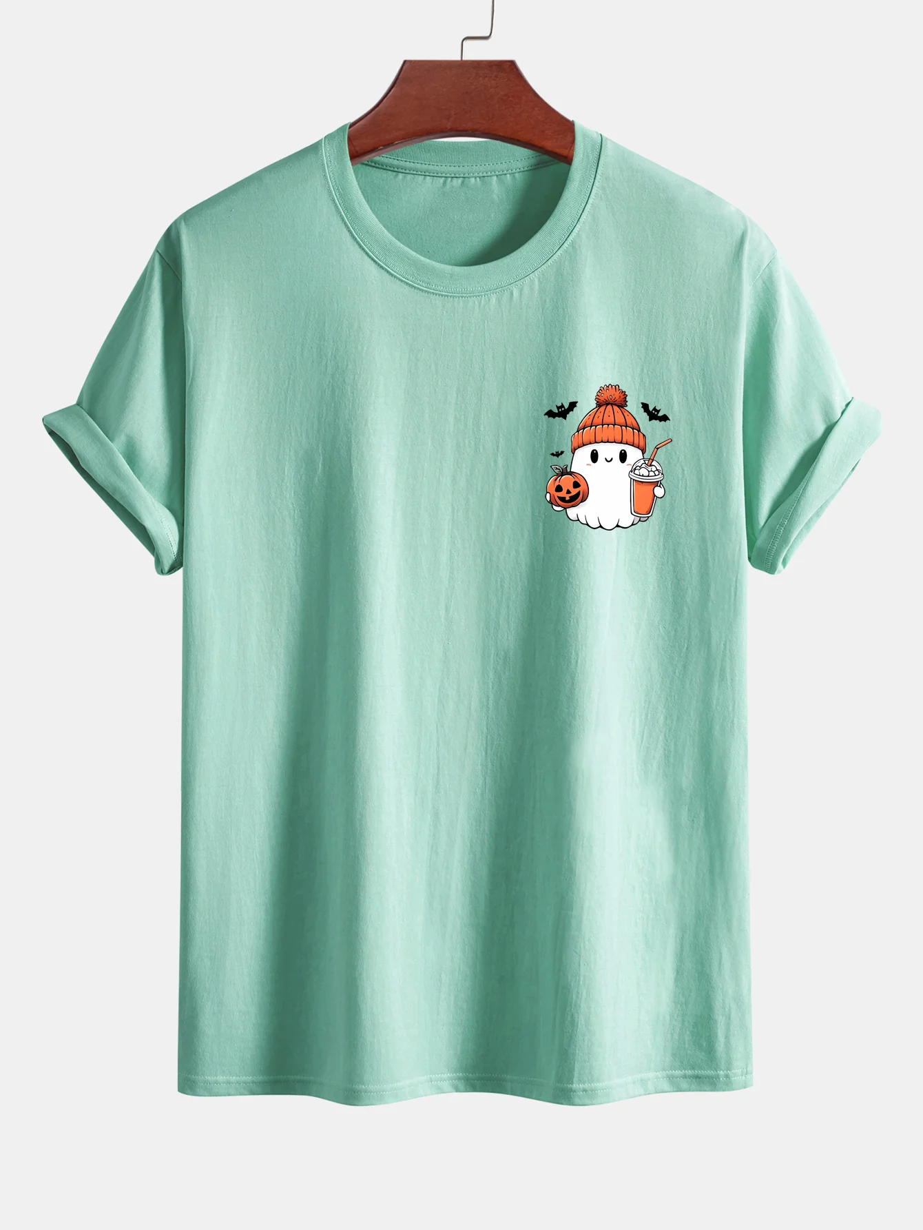 Regular Fit Halloween Geist Kürbis Druck Baumwoll T-Shirt - Image 11