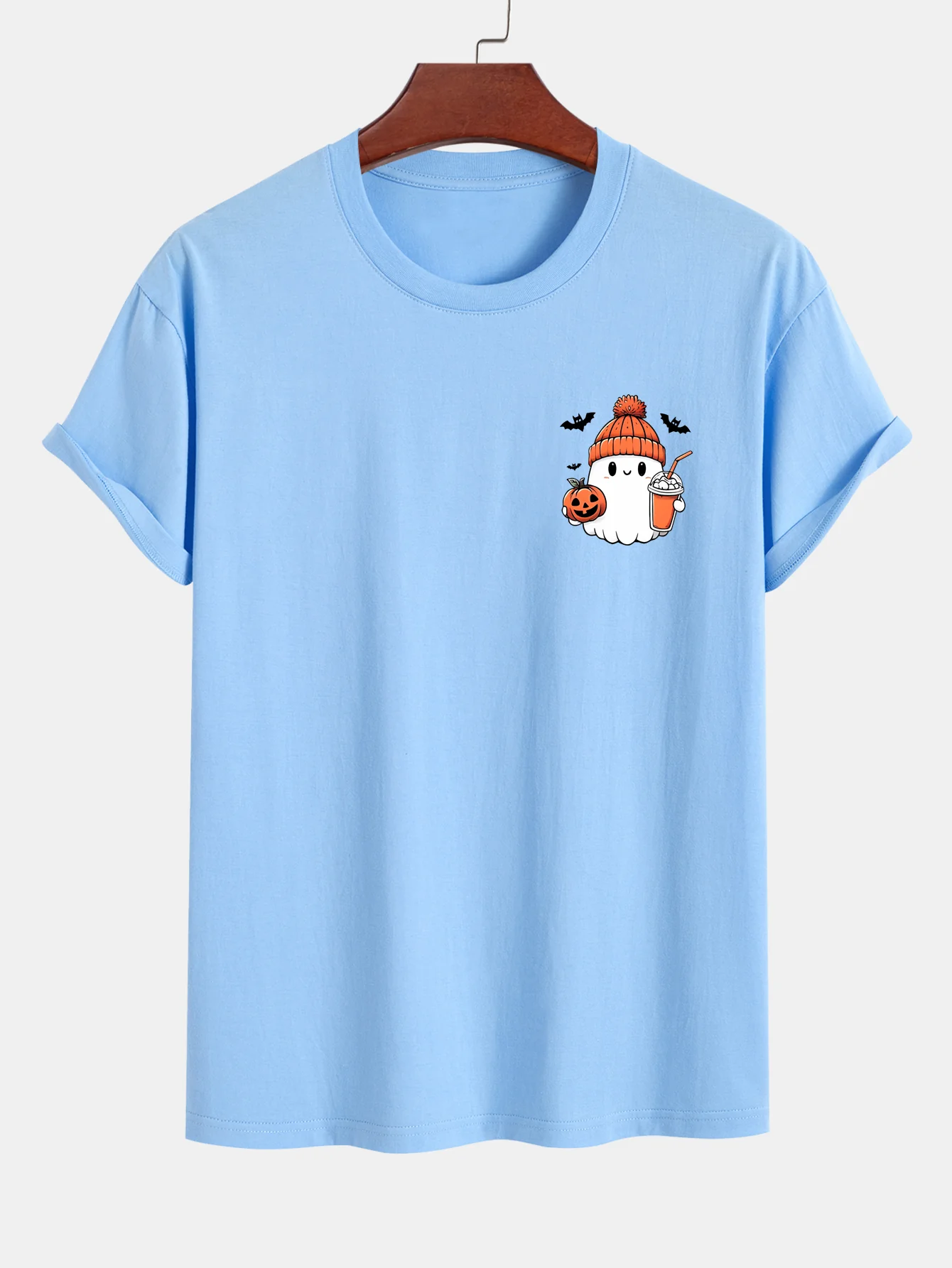 Regular Fit Halloween Geist Kürbis Druck Baumwoll T-Shirt - Image 12