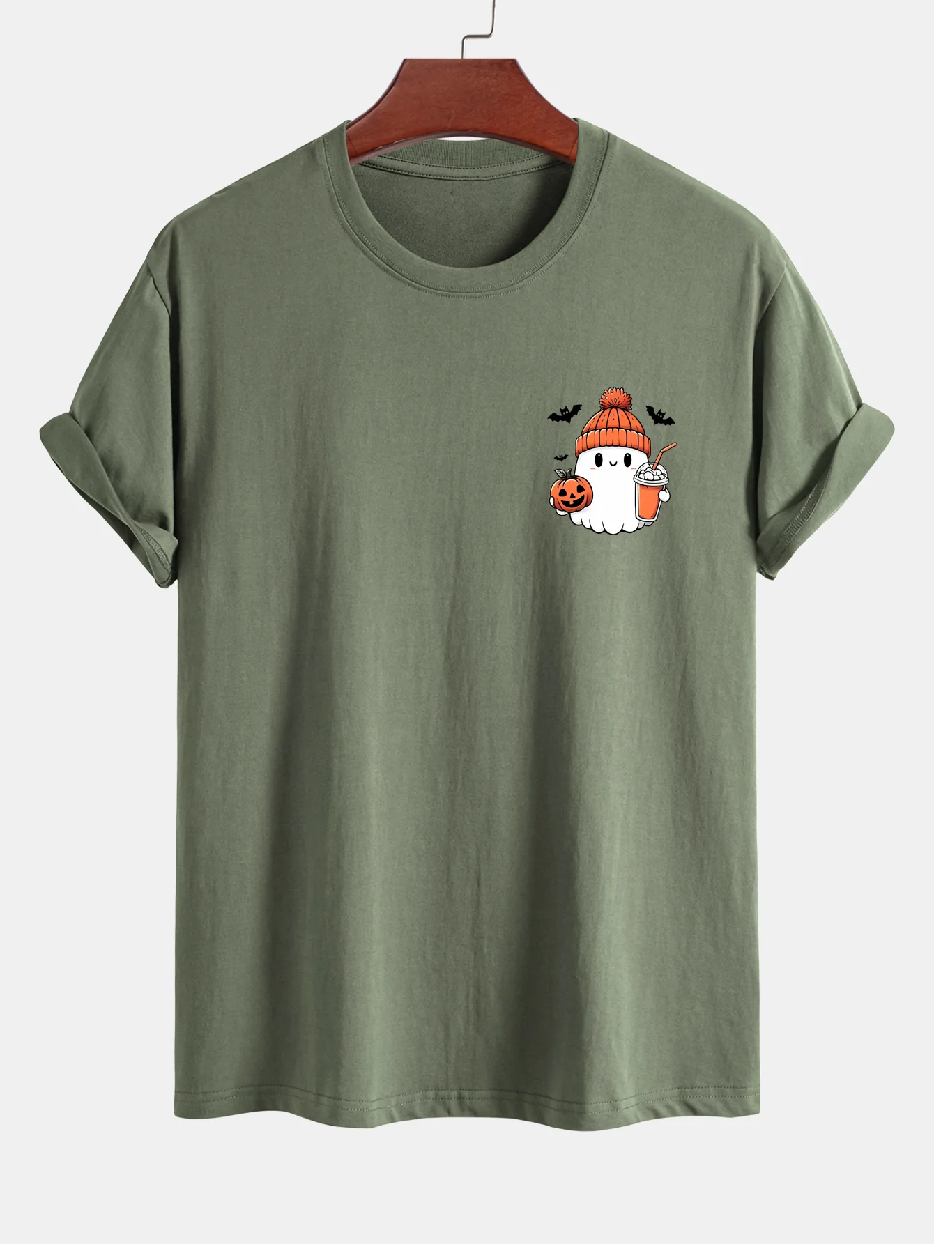 Regular Fit Halloween Geist Kürbis Druck Baumwoll T-Shirt - Image 13