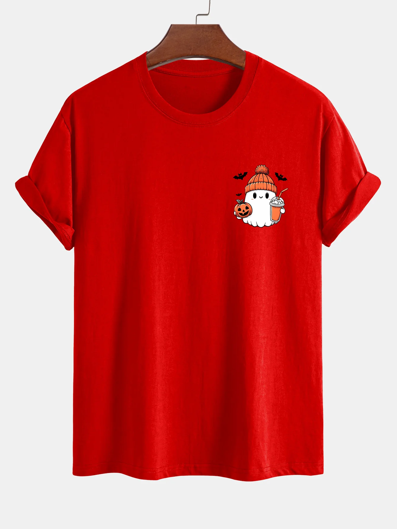Regular Fit Halloween Geist Kürbis Druck Baumwoll T-Shirt - Image 14