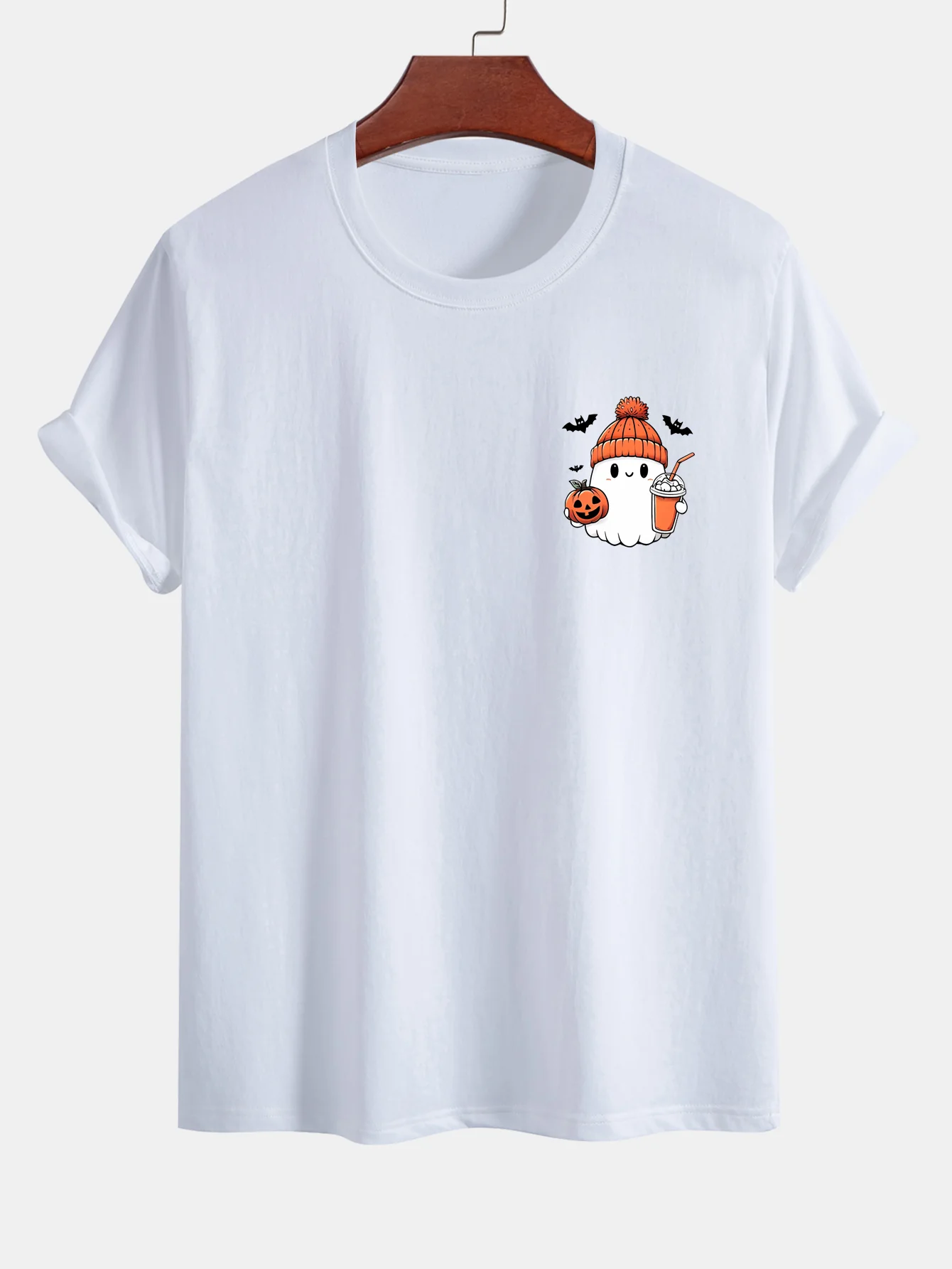 Regular Fit Halloween Geist Kürbis Druck Baumwoll T-Shirt - Image 2