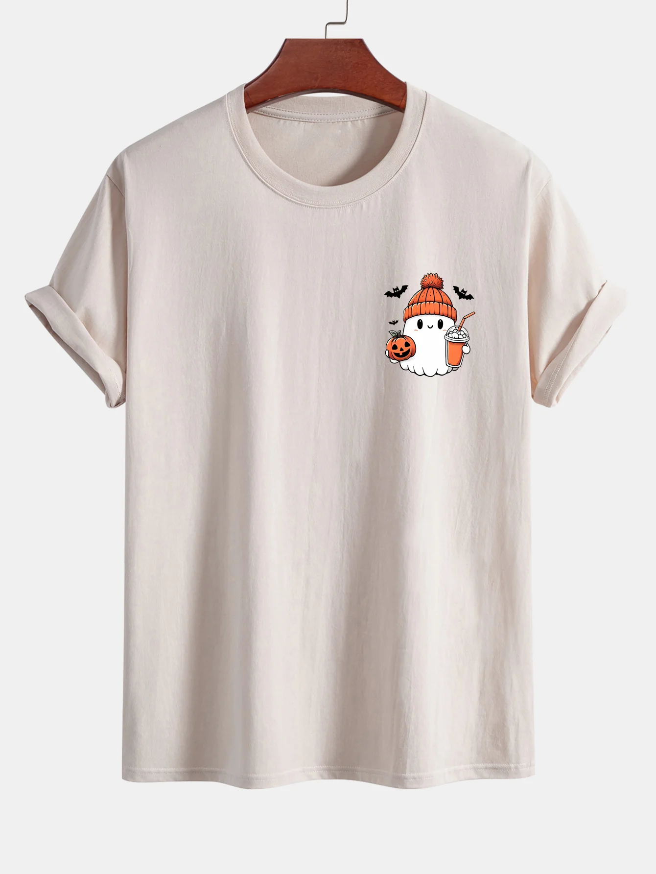 Regular Fit Halloween Geist Kürbis Druck Baumwoll T-Shirt - Image 3