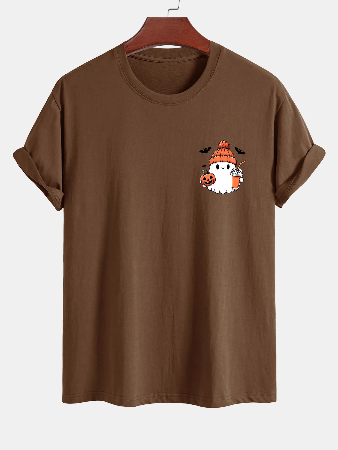 Regular Fit Halloween Geist Kürbis Druck Baumwoll T-Shirt - Image 4