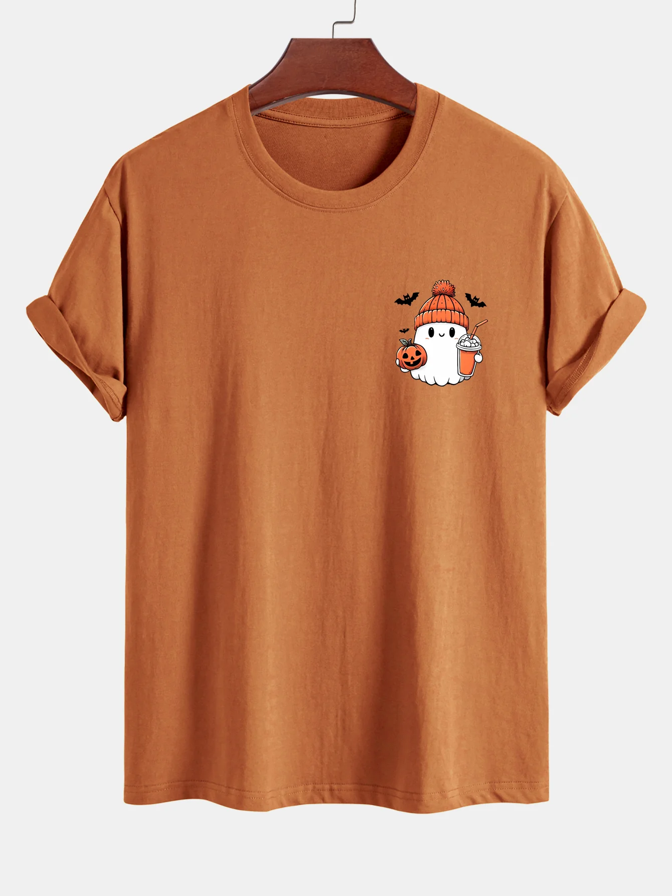 Regular Fit Halloween Geist Kürbis Druck Baumwoll T-Shirt - Image 6