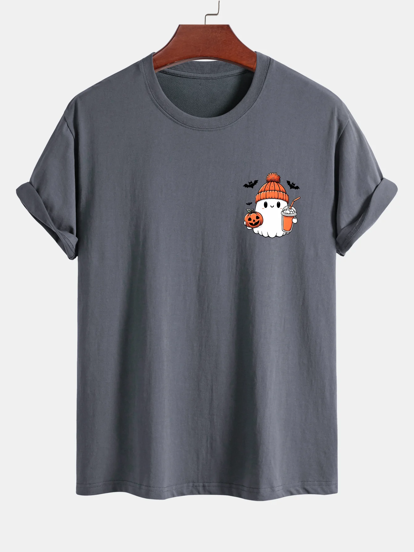 Regular Fit Halloween Geist Kürbis Druck Baumwoll T-Shirt - Image 7