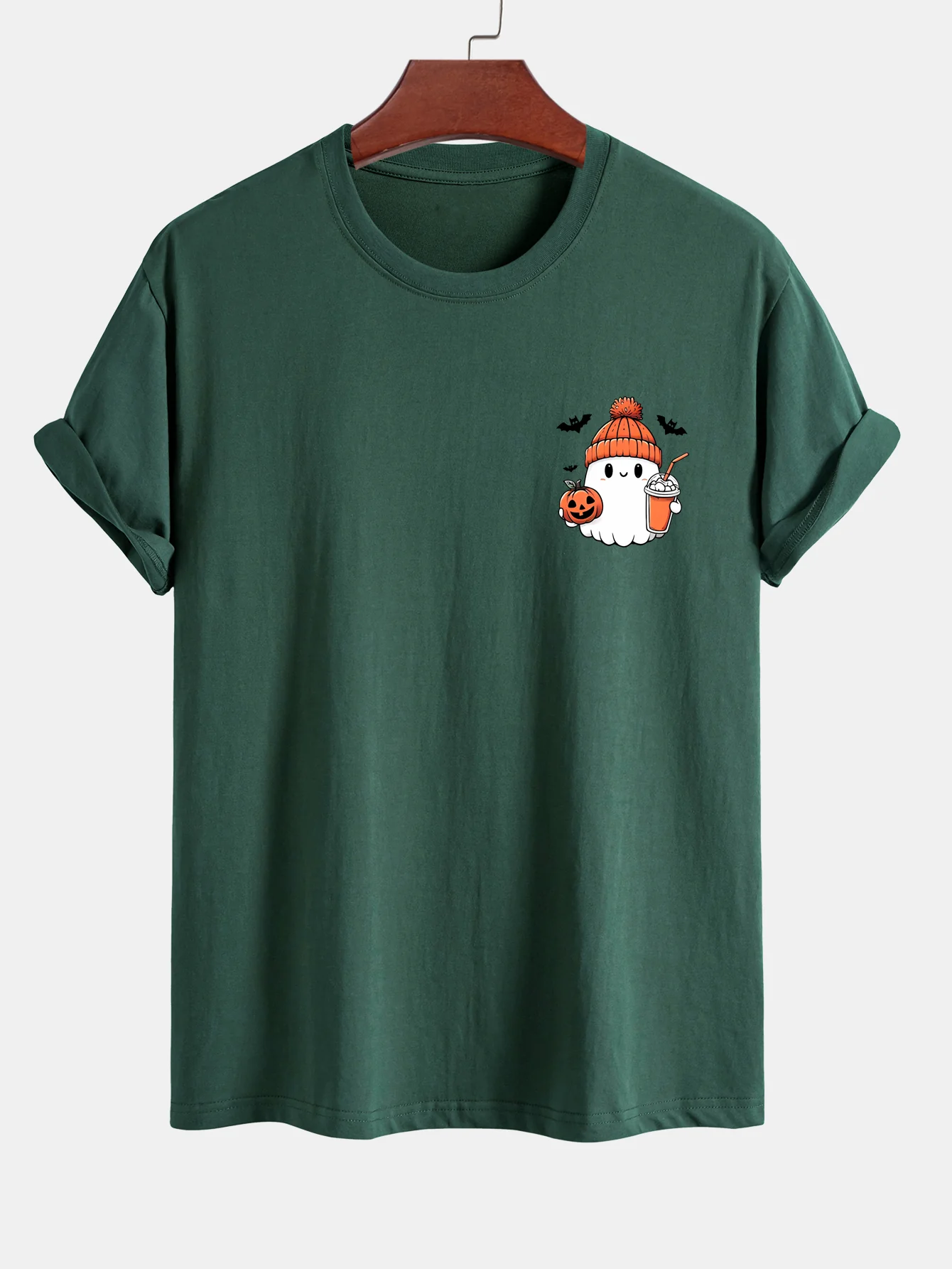 Regular Fit Halloween Geist Kürbis Druck Baumwoll T-Shirt - Image 8
