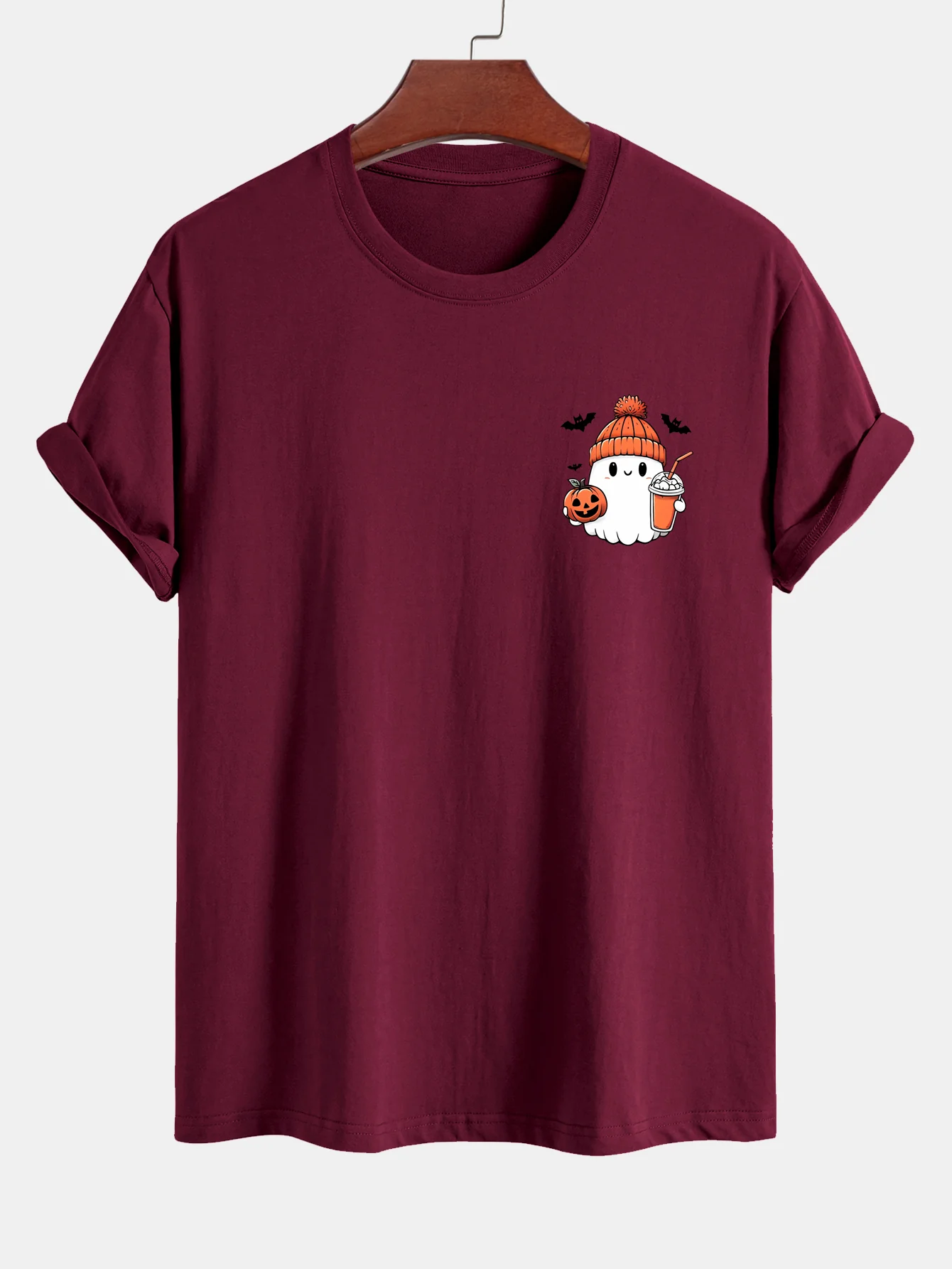 Regular Fit Halloween Geist Kürbis Druck Baumwoll T-Shirt - Image 9