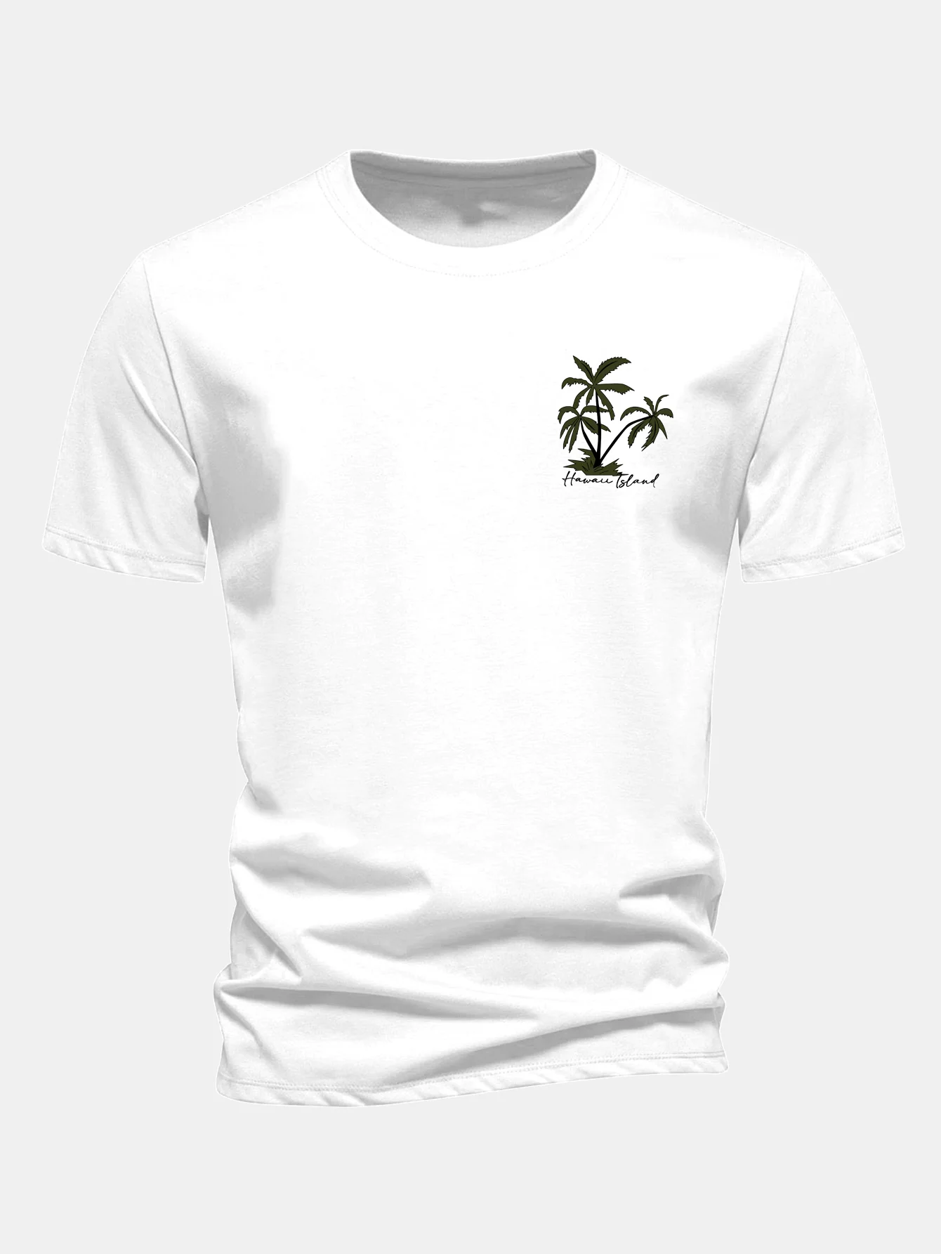 Regular Fit Hawaii Lsland Palm Tree Print Cotton T-Shirt