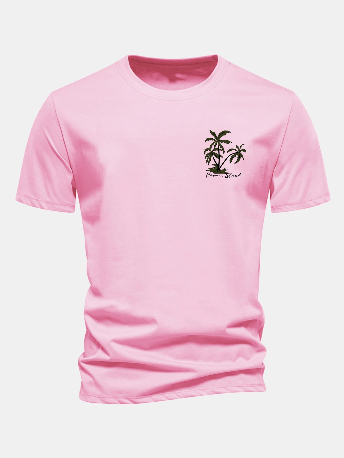 Regular Fit Hawaii Lsland Palm Tree Print Cotton T-Shirt - Image 3