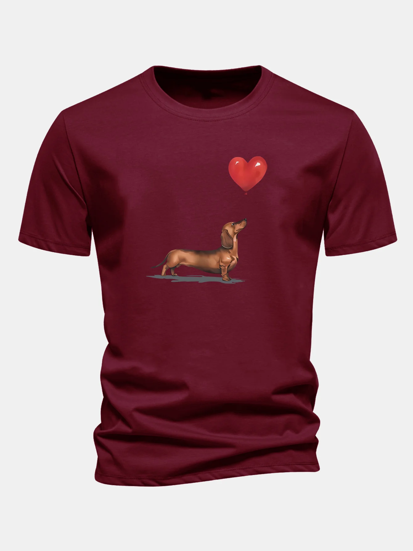 Regular Fit Heart-shaped Balloon Dachshund Print Cotton T-Shirt - Image 10