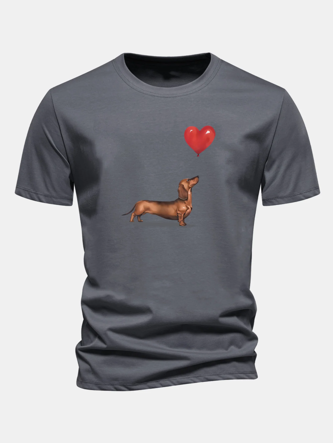 Regular Fit Heart-shaped Balloon Dachshund Print Cotton T-Shirt - Image 11