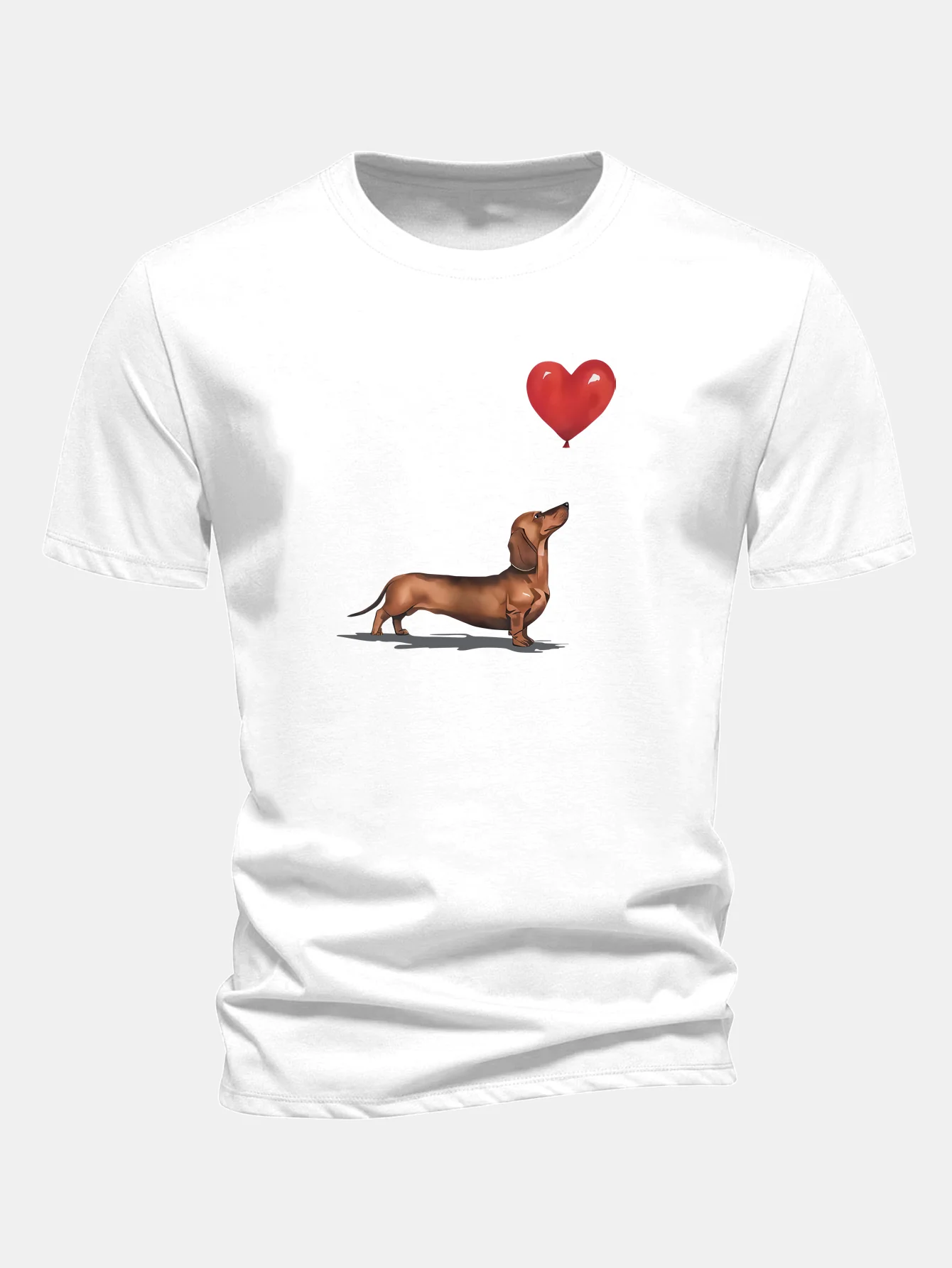 Regular Fit Heart-shaped Balloon Dachshund Print Cotton T-Shirt - Image 2