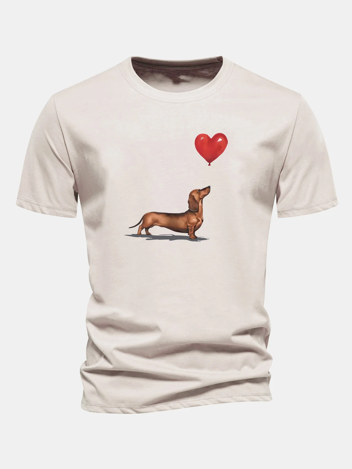 Regular Fit Heart-shaped Balloon Dachshund Print Cotton T-Shirt - Image 3