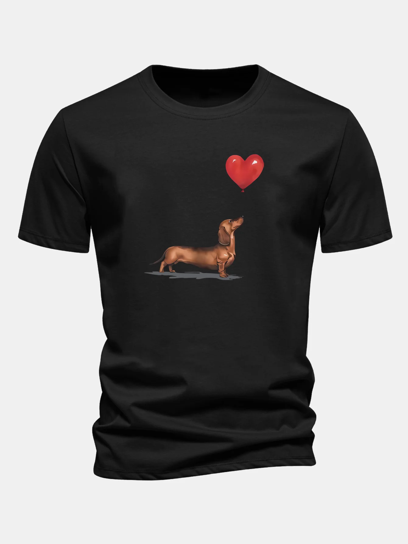 Regular Fit Heart-shaped Balloon Dachshund Print Cotton T-Shirt - Image 4