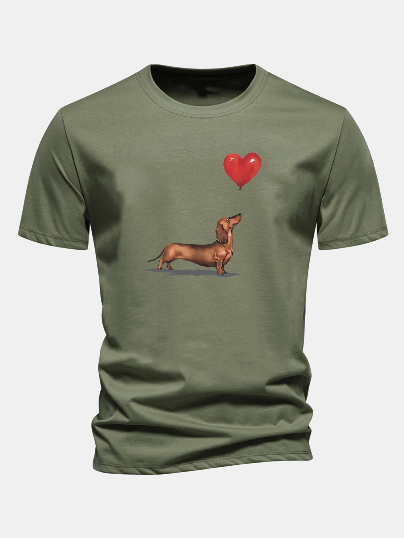 Regular Fit Heart-shaped Balloon Dachshund Print Cotton T-Shirt - Image 5