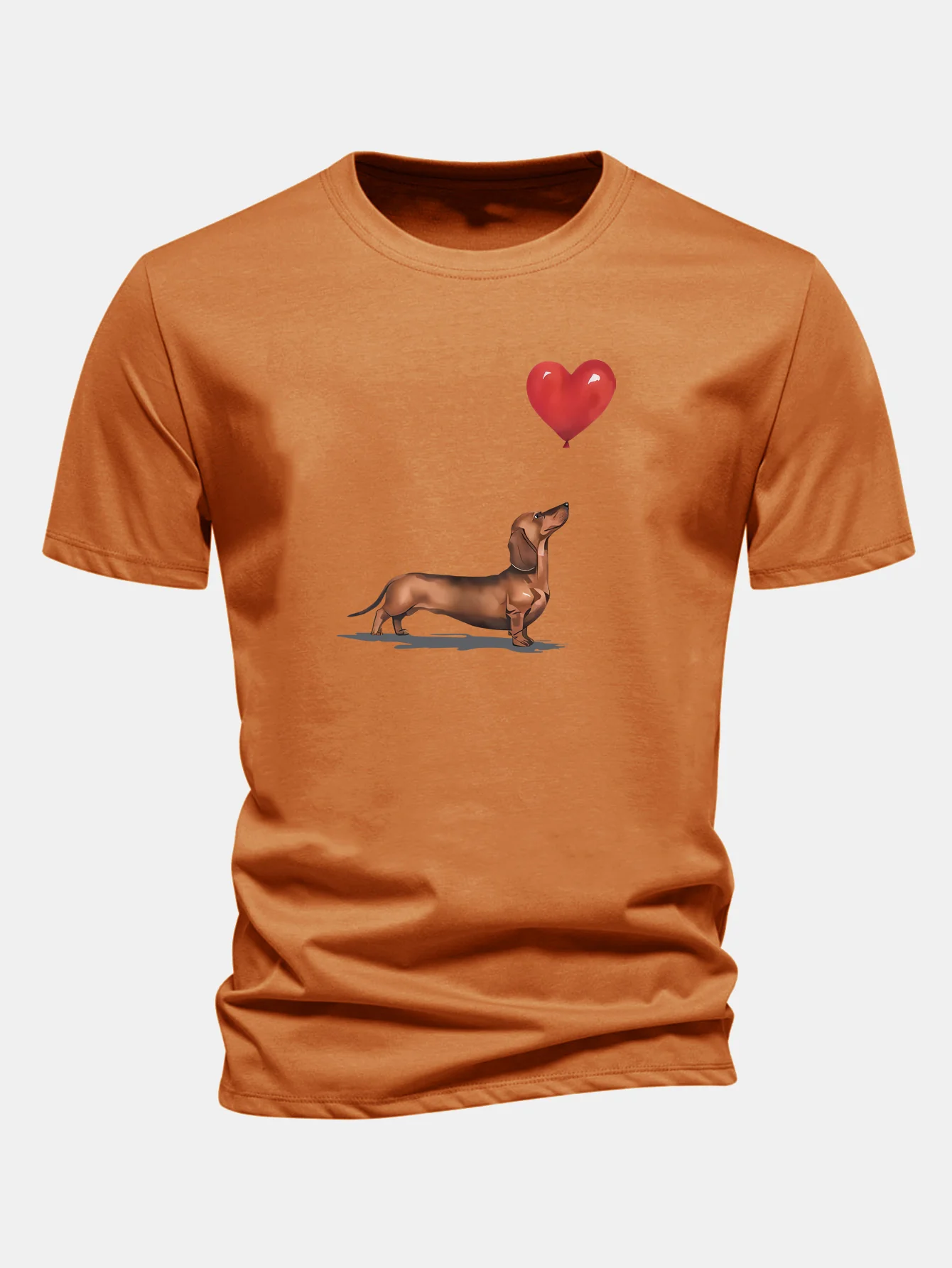 Regular Fit Heart-shaped Balloon Dachshund Print Cotton T-Shirt - Image 6