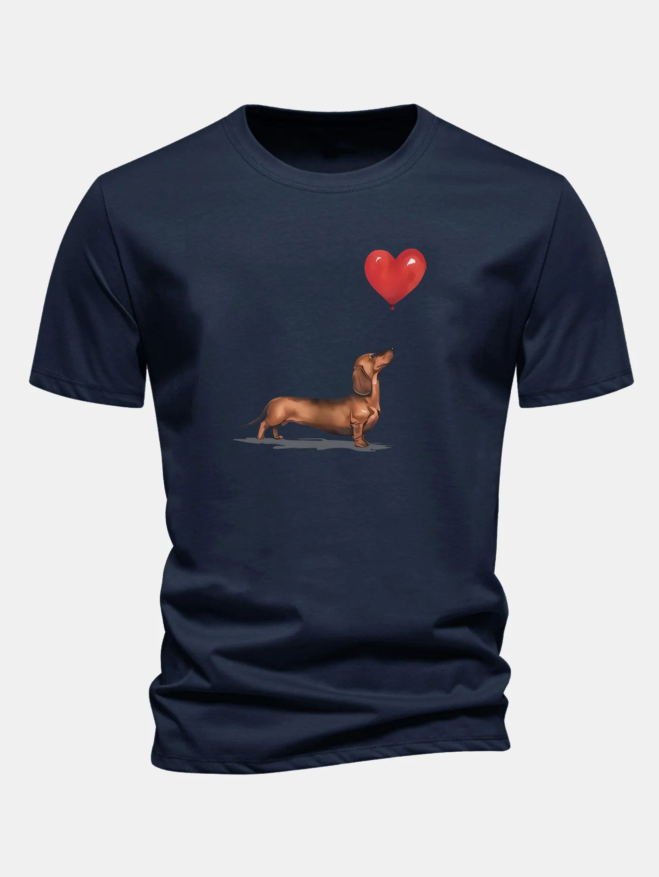 Regular Fit Heart-shaped Balloon Dachshund Print Cotton T-Shirt - Image 7