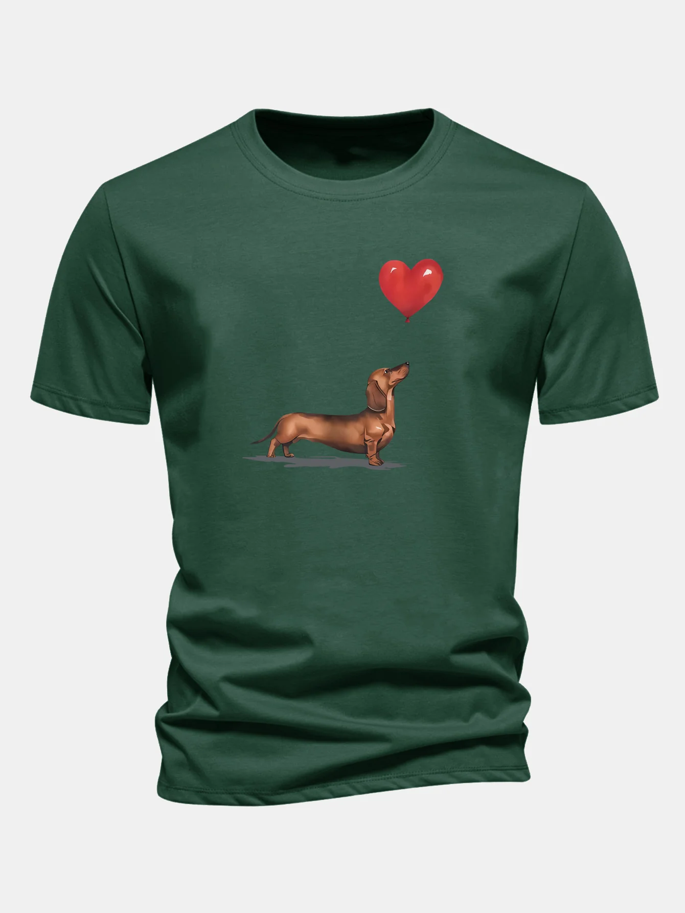 Regular Fit Heart-shaped Balloon Dachshund Print Cotton T-Shirt - Image 9