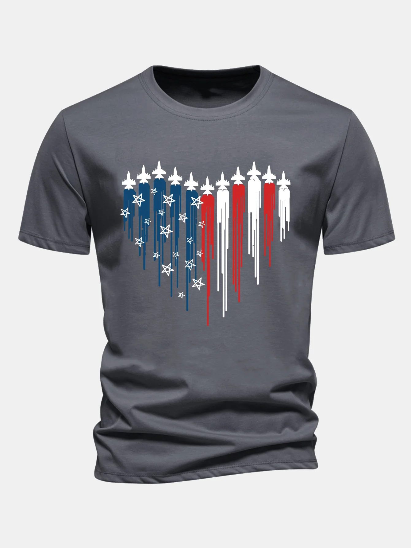 Regular Fit T-Shirt aus Baumwolle mit Herzförmigen Kampfjets und USA-Flaggen-Print - Image 11