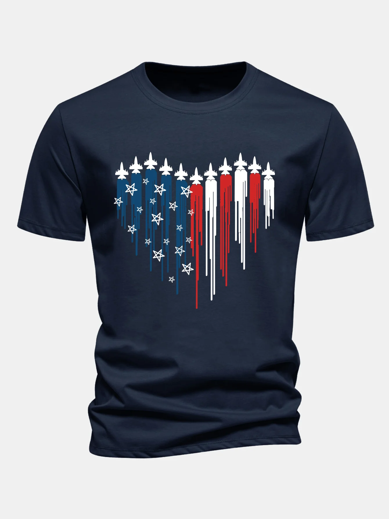 Regular Fit T-Shirt aus Baumwolle mit Herzförmigen Kampfjets und USA-Flaggen-Print - Image 7