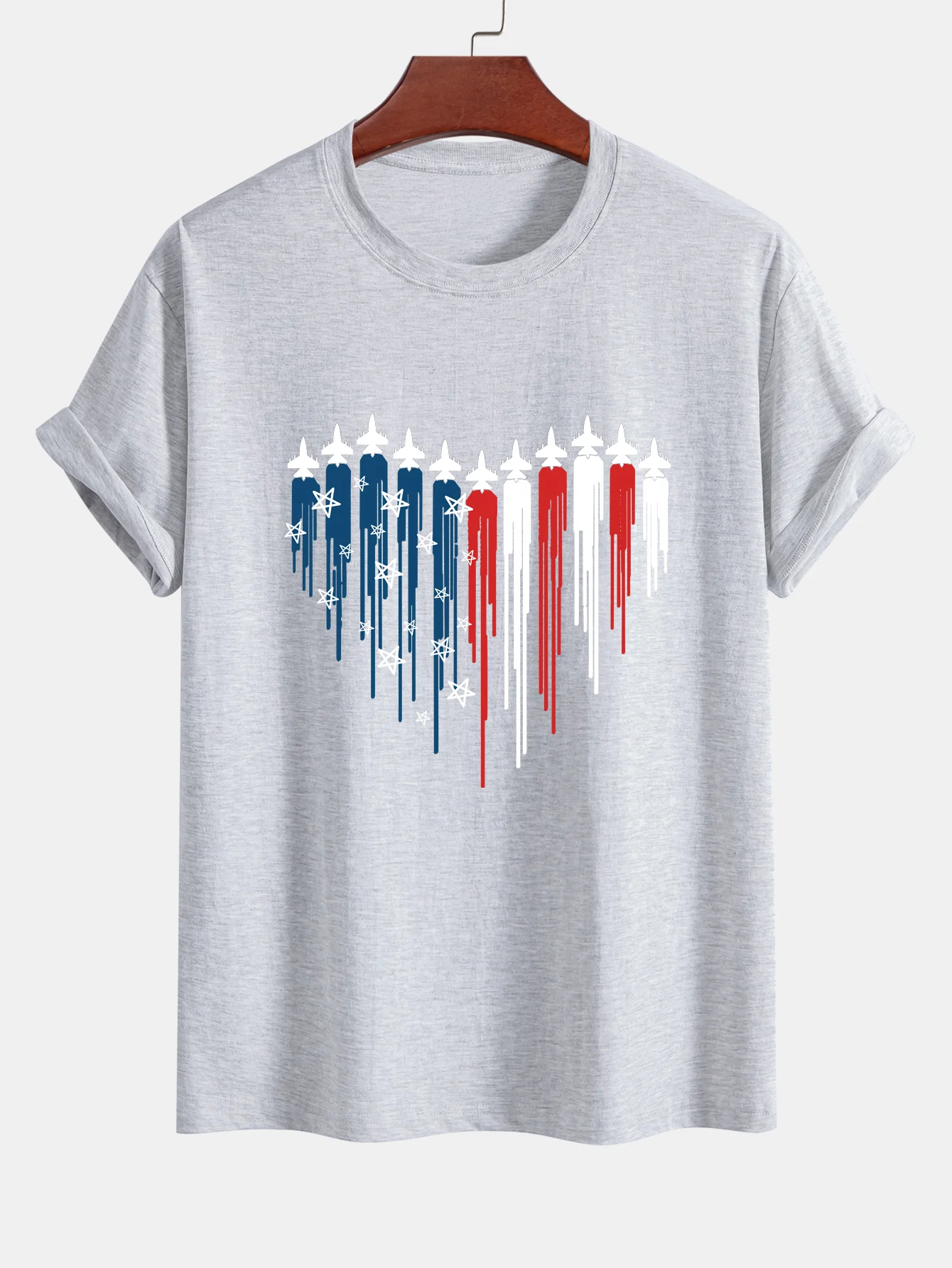 Regular Fit T-Shirt aus Baumwolle mit Herzförmigen Kampfjets und USA-Flaggen-Print - Image 11