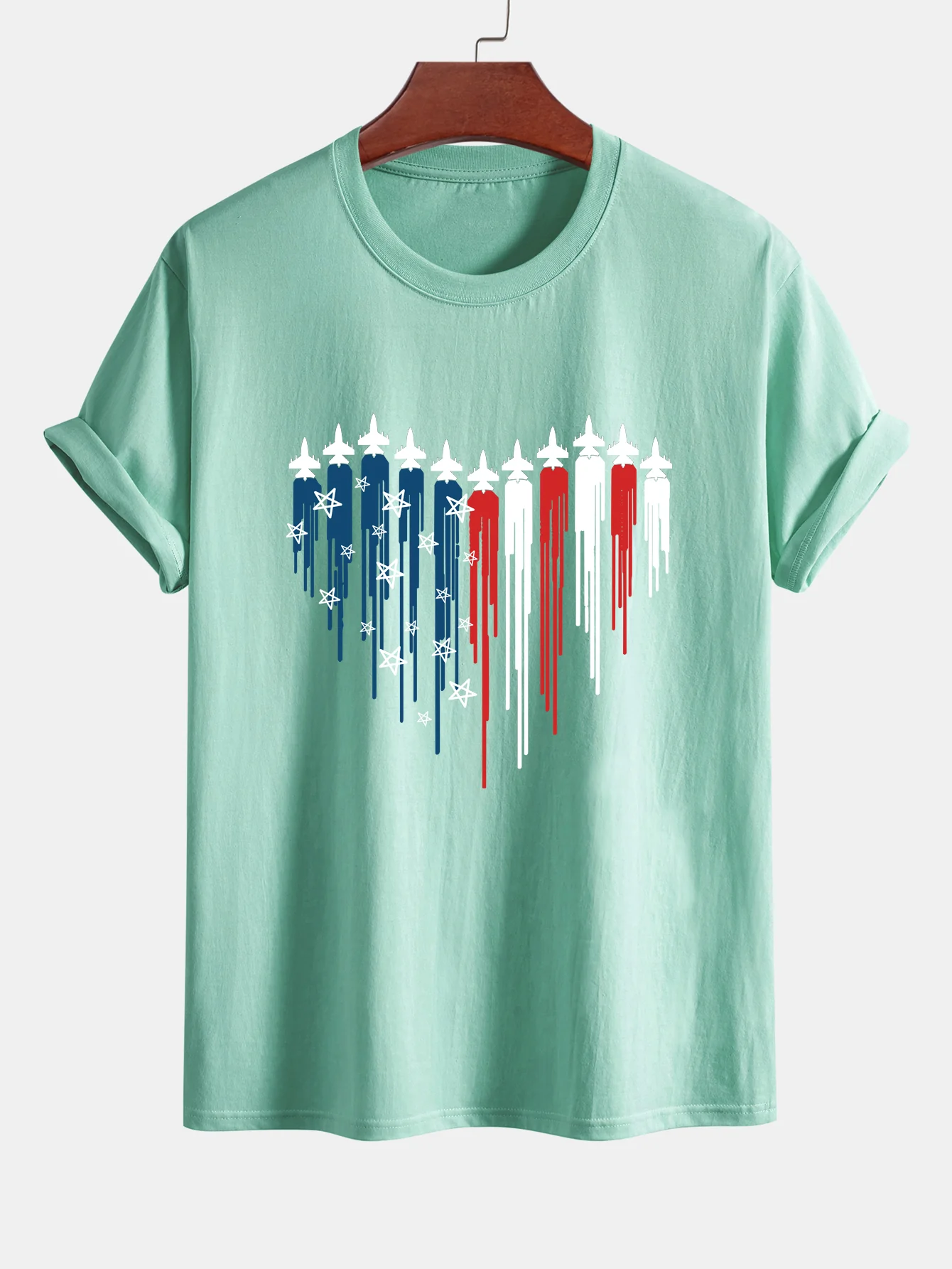 Regular Fit T-Shirt aus Baumwolle mit Herzförmigen Kampfjets und USA-Flaggen-Print - Image 12