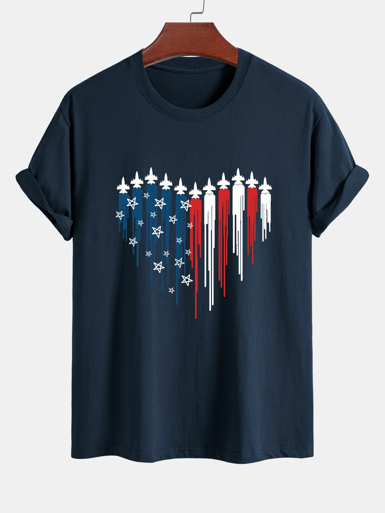 Regular Fit T-Shirt aus Baumwolle mit Herzförmigen Kampfjets und USA-Flaggen-Print - Image 3
