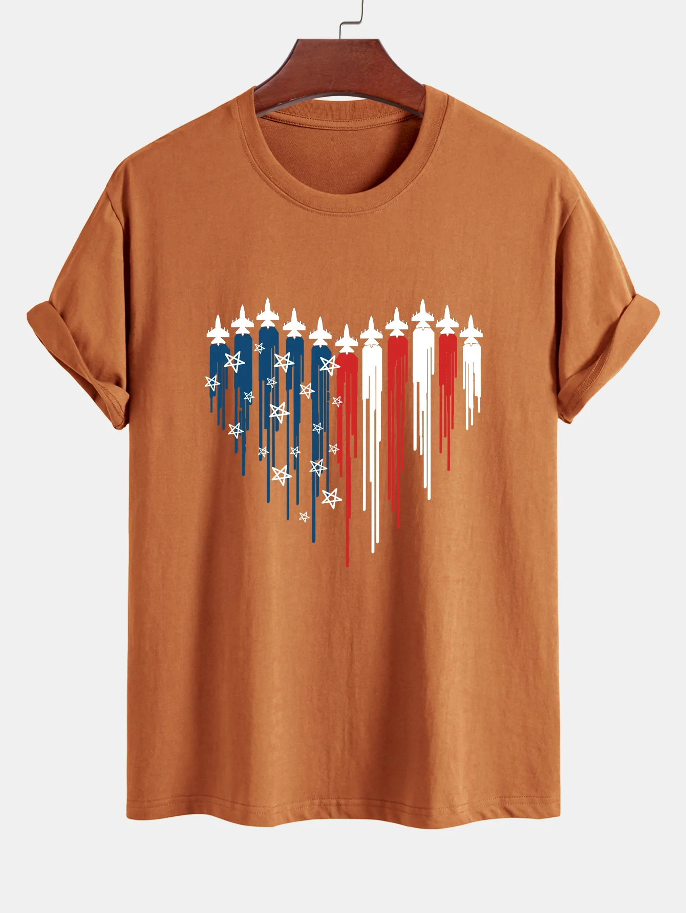 Regular Fit T-Shirt aus Baumwolle mit Herzförmigen Kampfjets und USA-Flaggen-Print - Image 4
