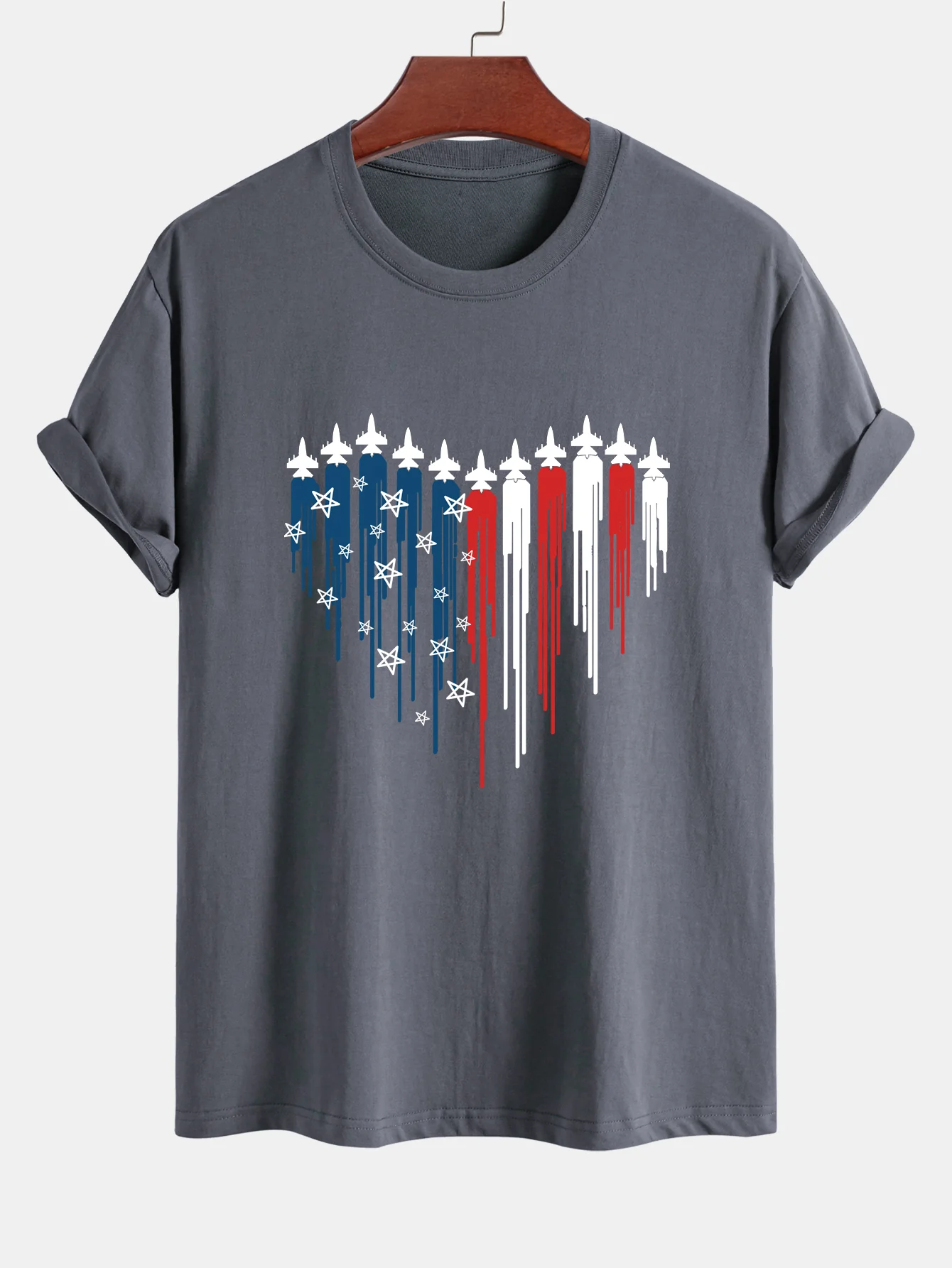 Regular Fit T-Shirt aus Baumwolle mit Herzförmigen Kampfjets und USA-Flaggen-Print - Image 5