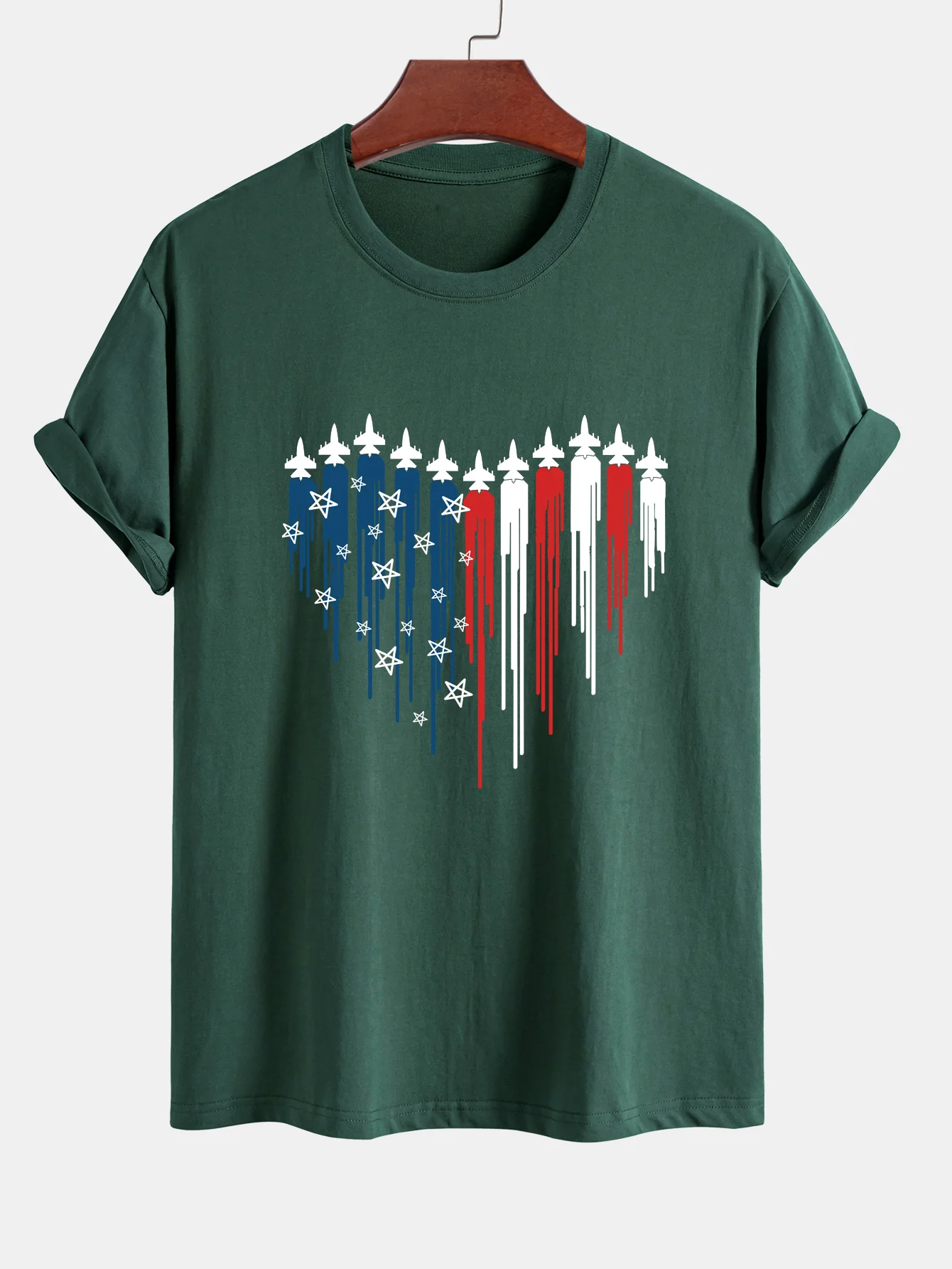 Regular Fit T-Shirt aus Baumwolle mit Herzförmigen Kampfjets und USA-Flaggen-Print - Image 6