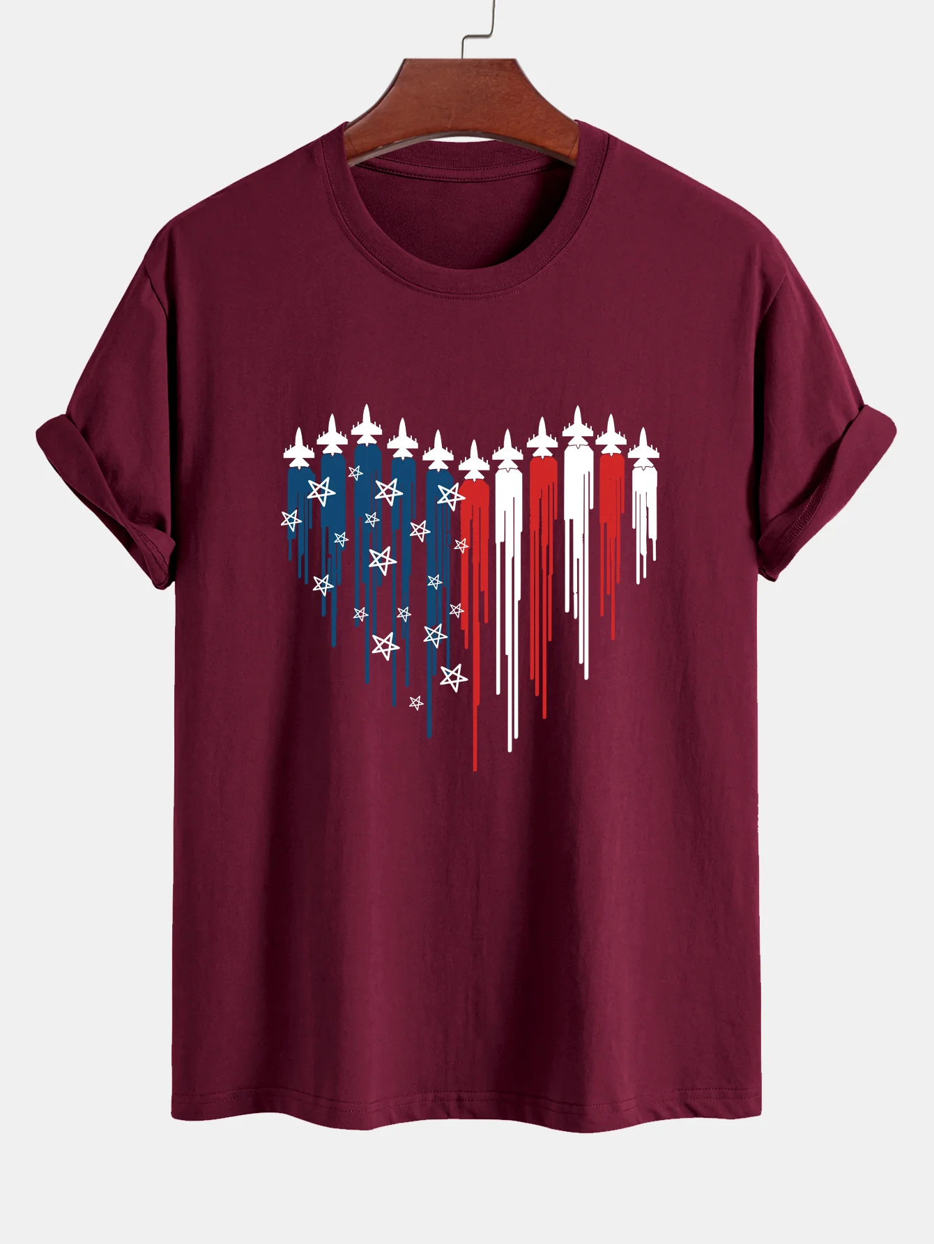Regular Fit T-Shirt aus Baumwolle mit Herzförmigen Kampfjets und USA-Flaggen-Print - Image 7