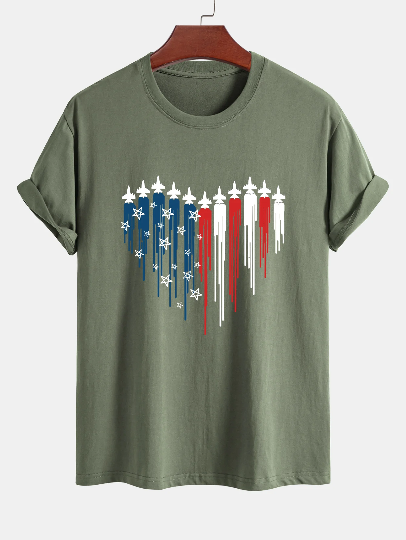 Regular Fit T-Shirt aus Baumwolle mit Herzförmigen Kampfjets und USA-Flaggen-Print - Image 8